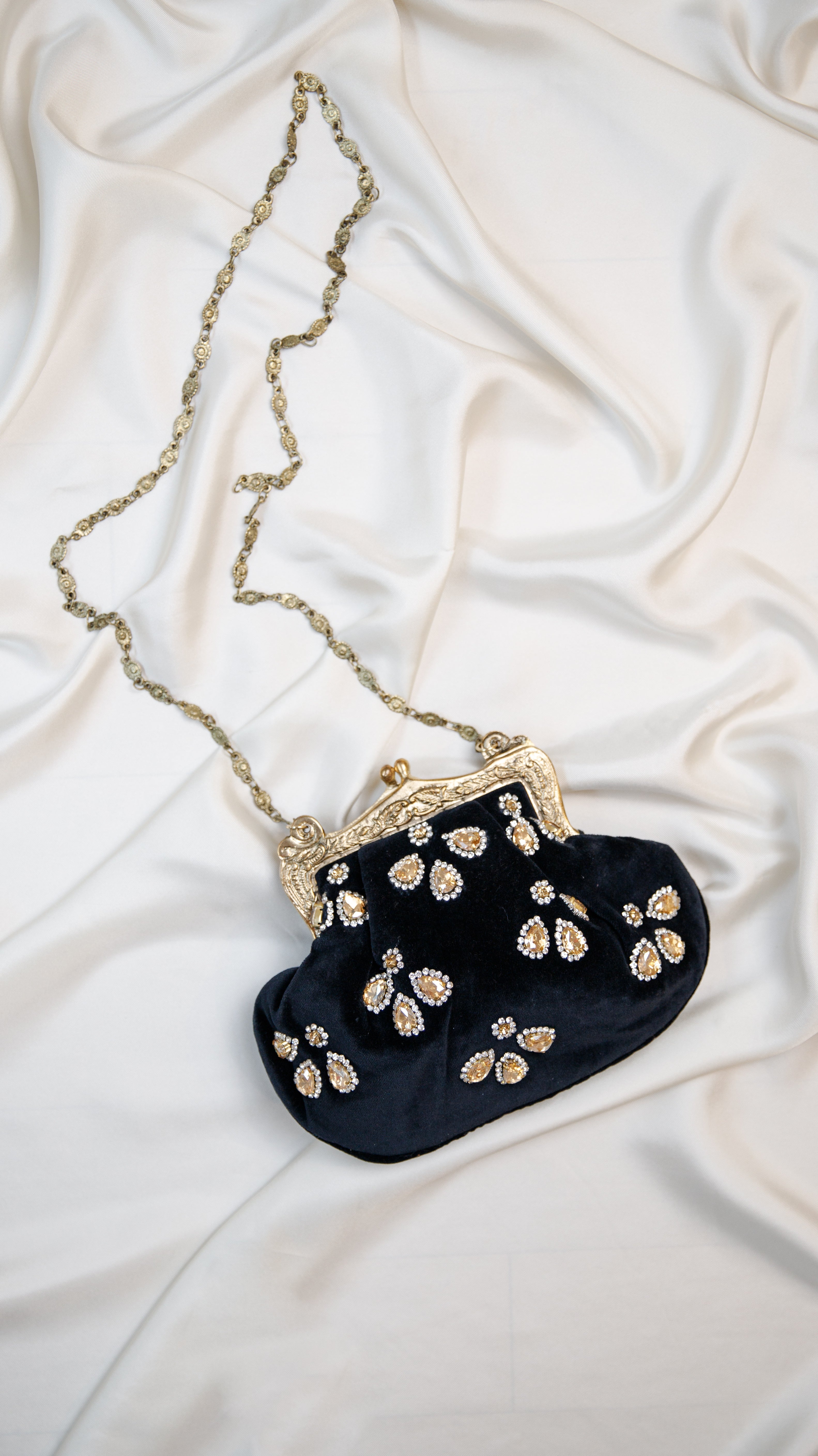 Hand made vintage inspired one of a kind velvet jeweled evening bag Island to East Side X the Vintage New Yorker