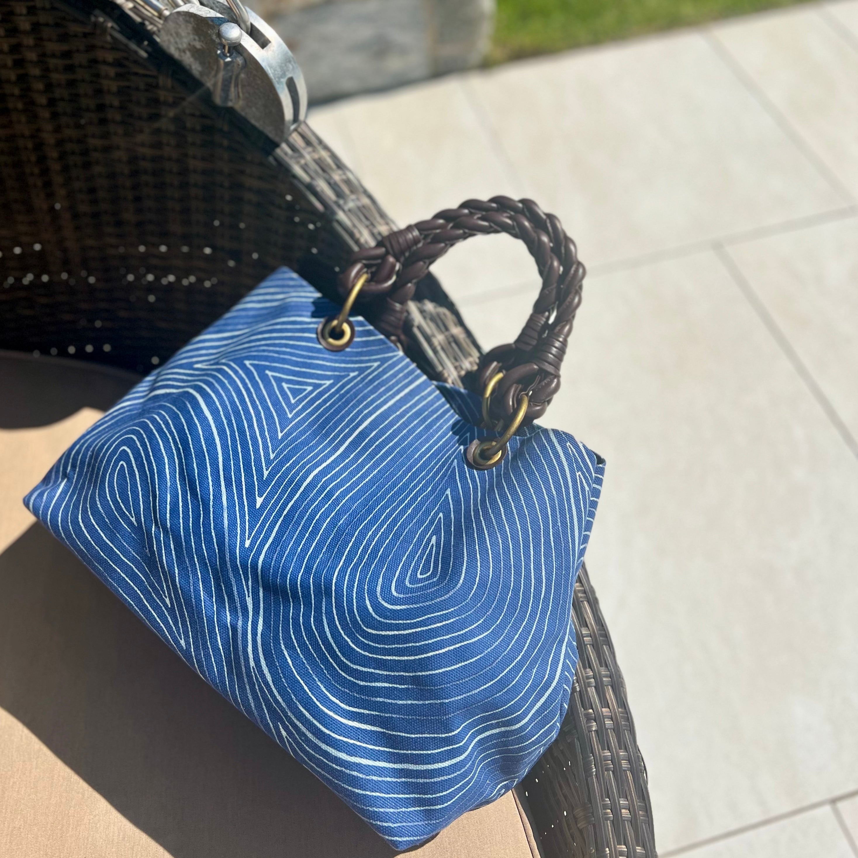 Bottega Veneta Blue Tote Brown Leather Handles