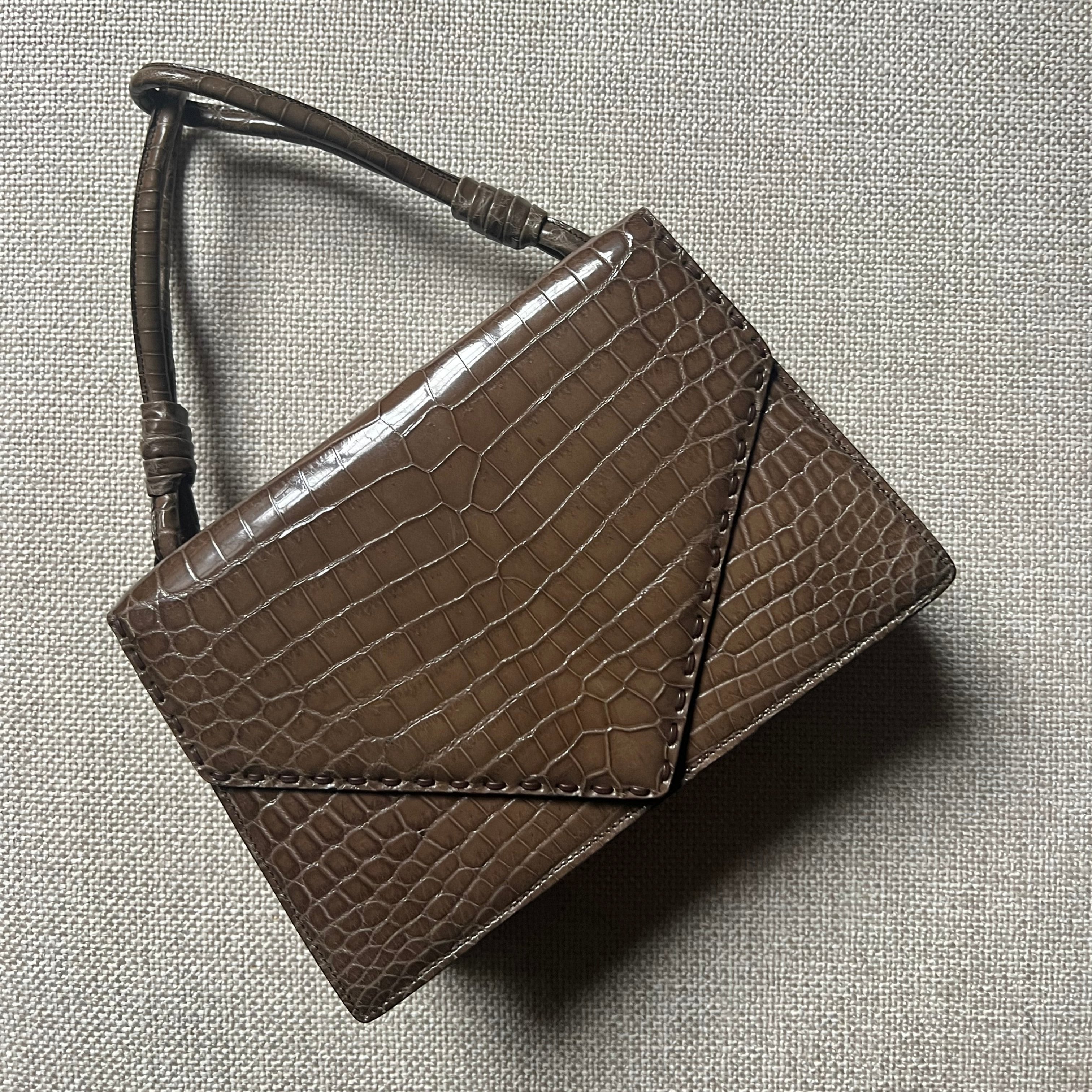 Bottega Veneta old Crocodile Skin Piano Bag Brownish Taupe