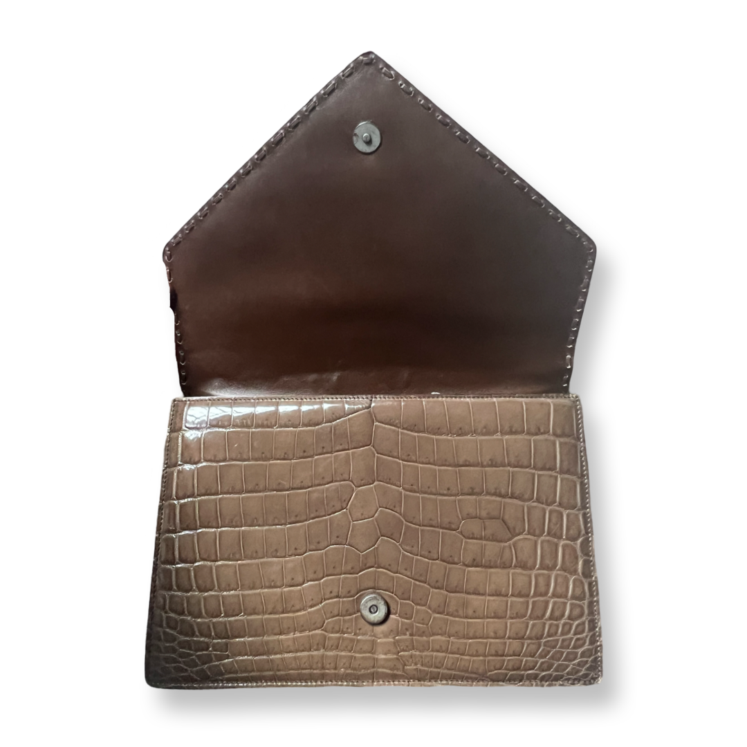 Bottega Crocodile leather envelope handbag warm grey taupe