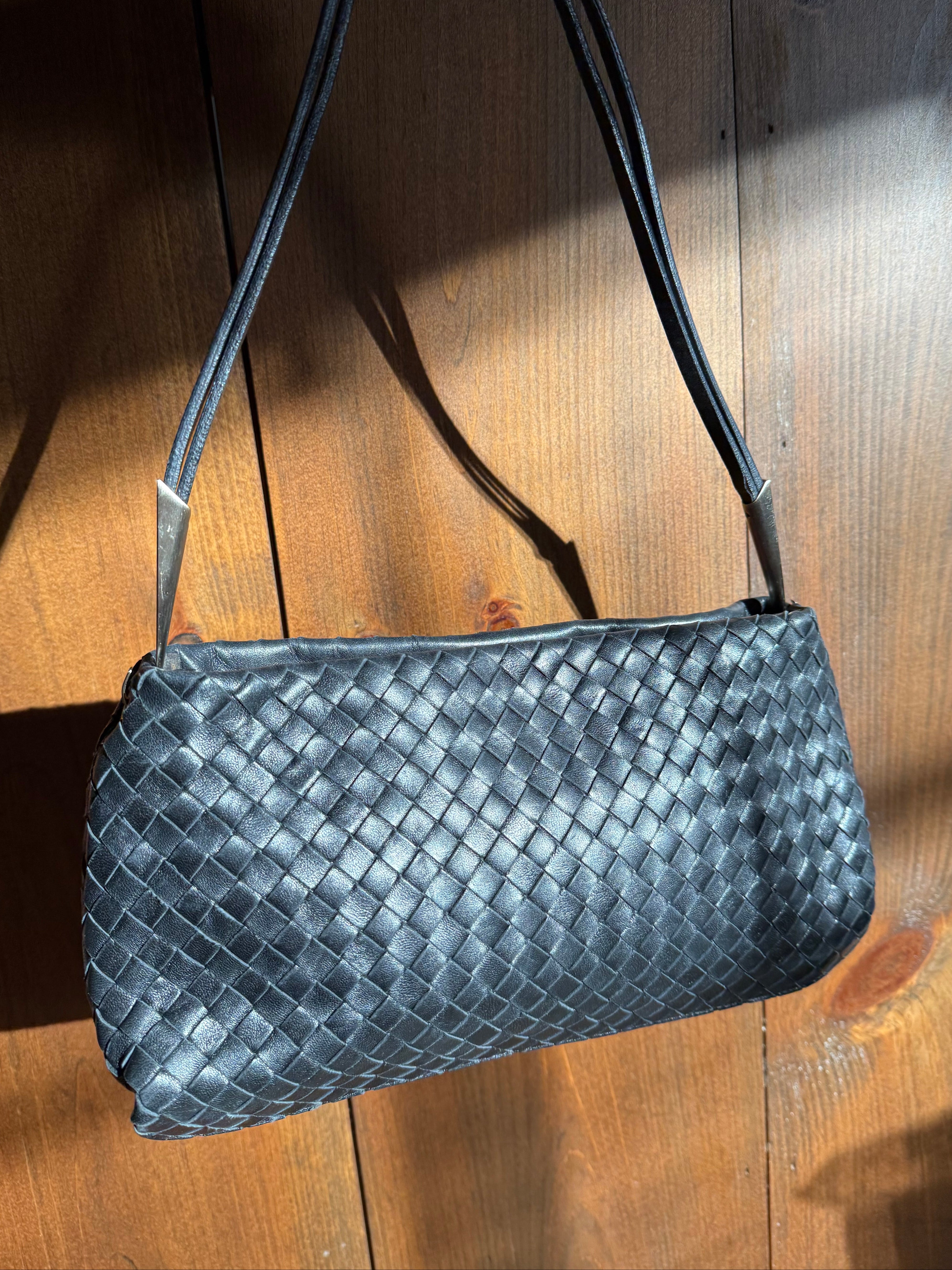 Bottega Veneta Intrecciato Black Leather Shoulder Bag