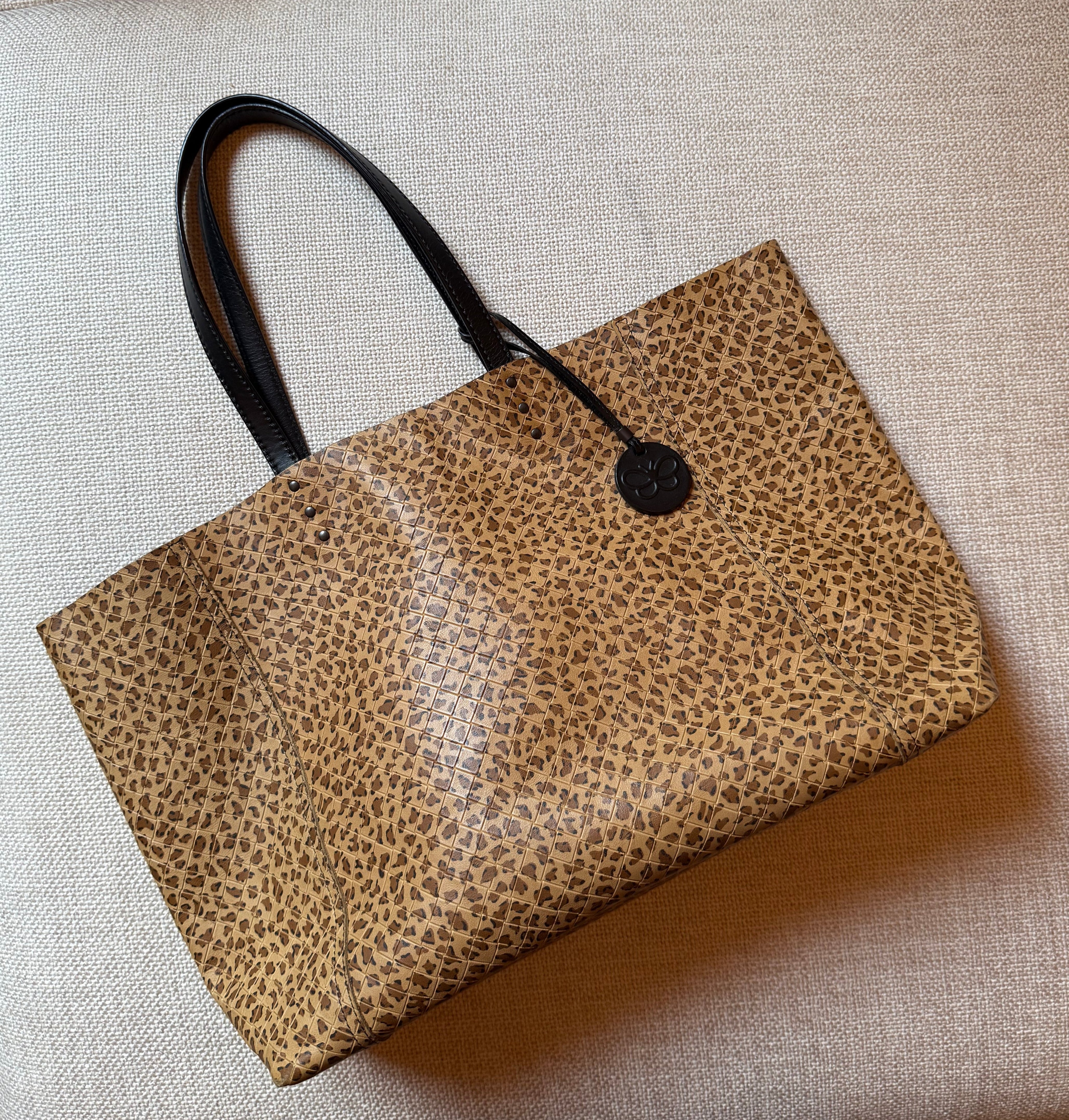 Bottega Veneta old Leopard Intrecciato Leather Tote Bag authentic