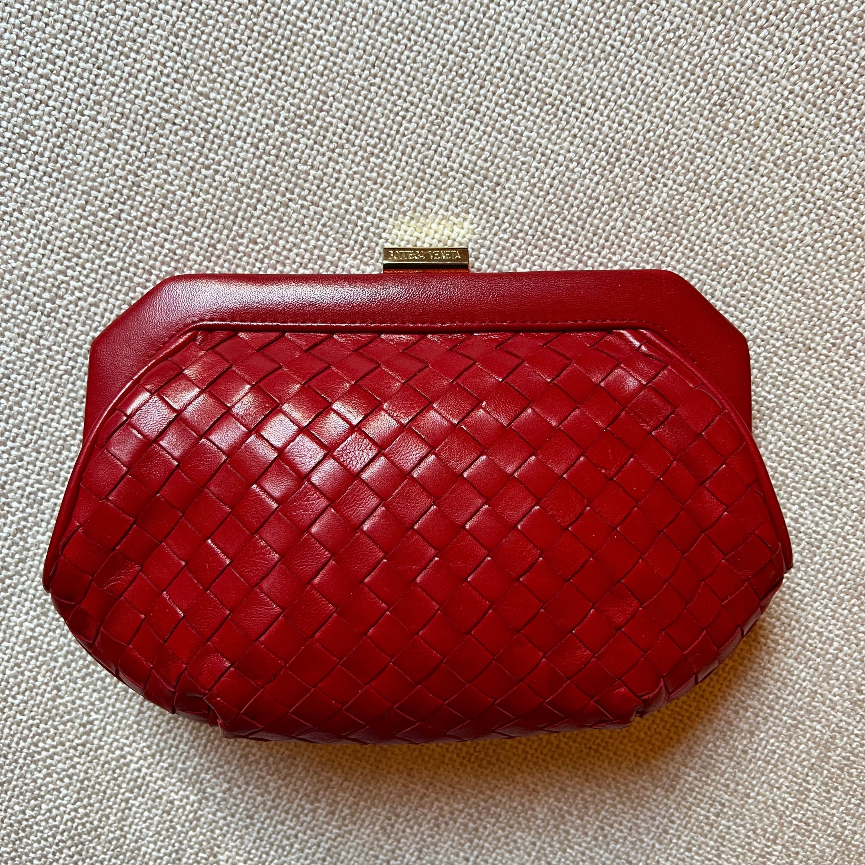 vintage bottega red leather clutch pouch bag