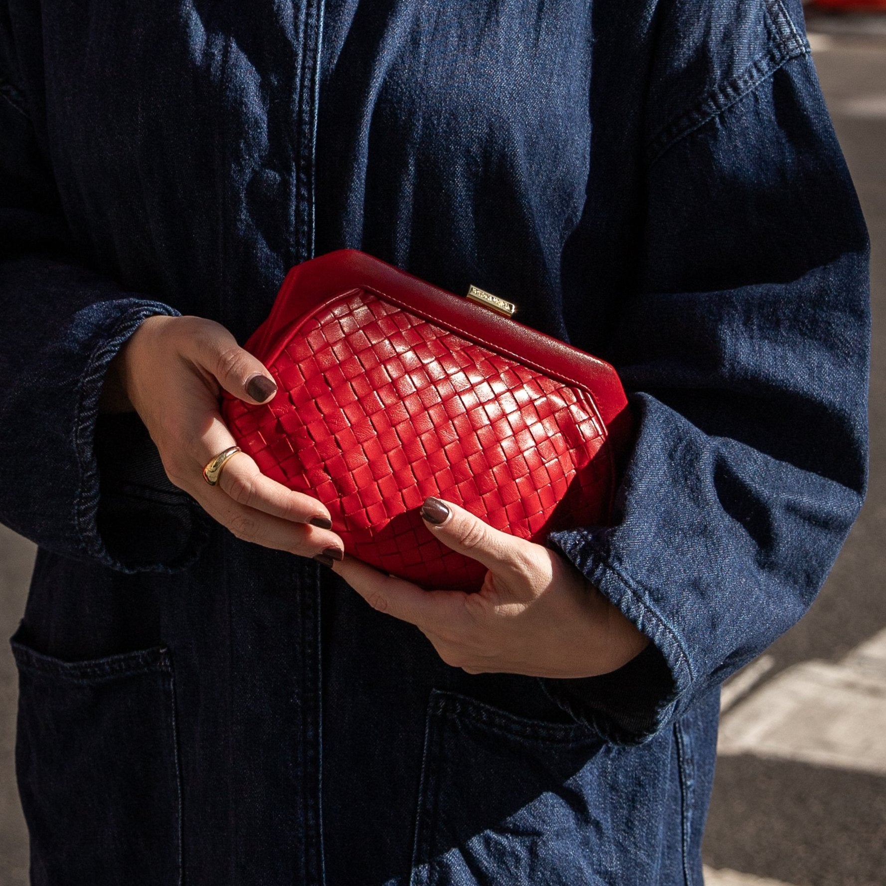 Vintage red leather bottega bag classic weave
