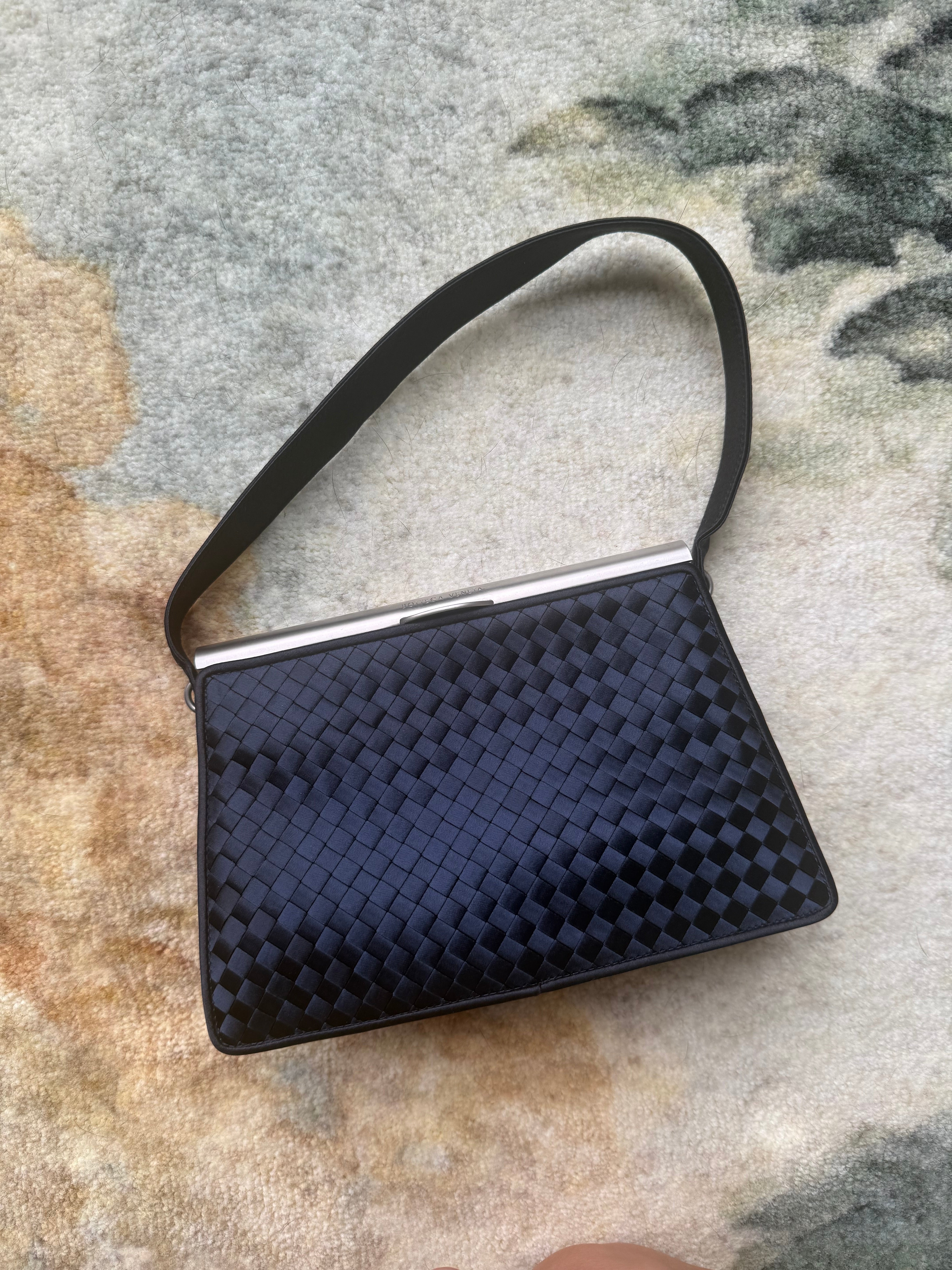 Bottega authentic vintage 1980s silk intrecciato weave classic evening purse navy