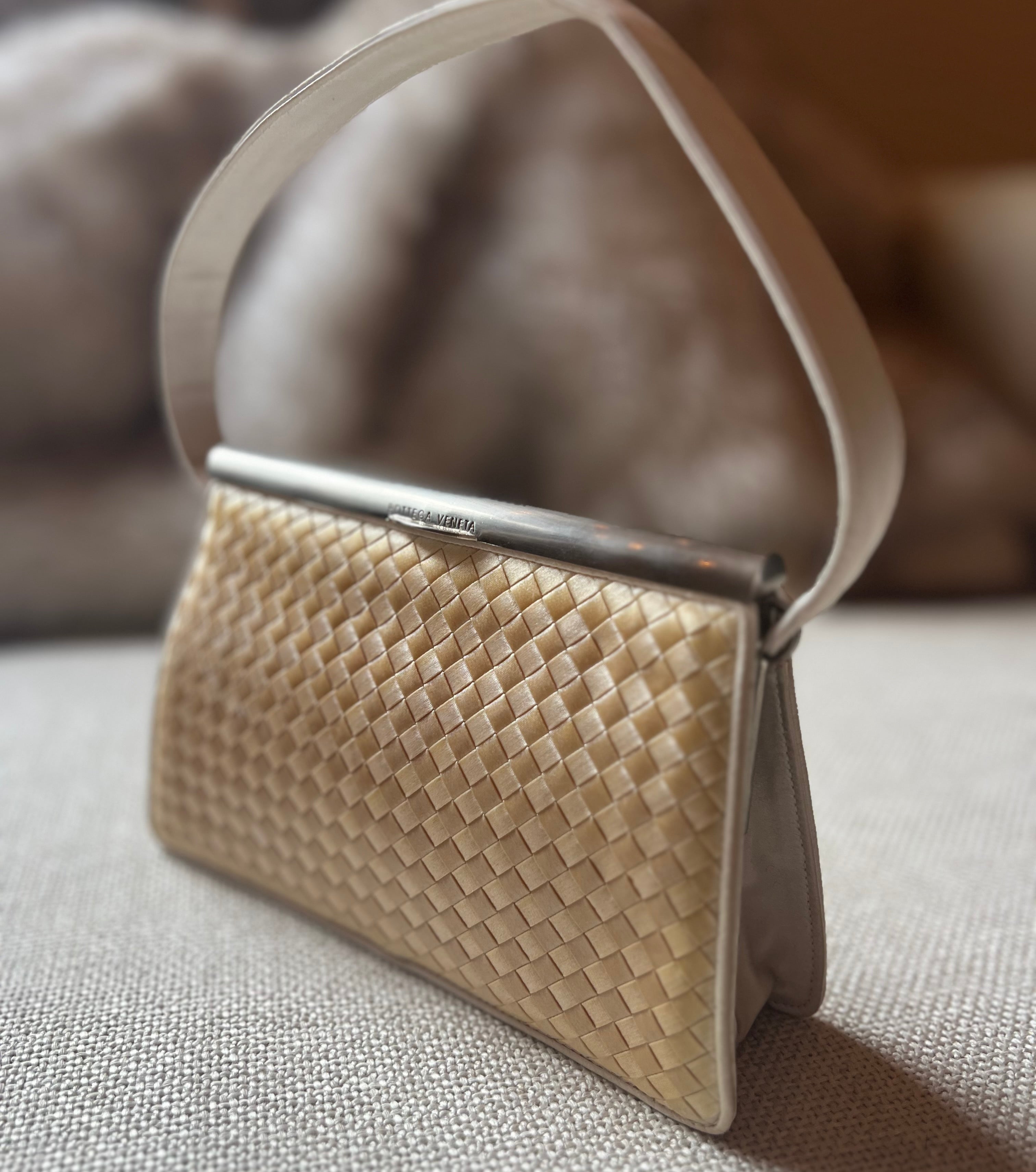 vintage Bottega Veneta satin butter yellow handbag authentic