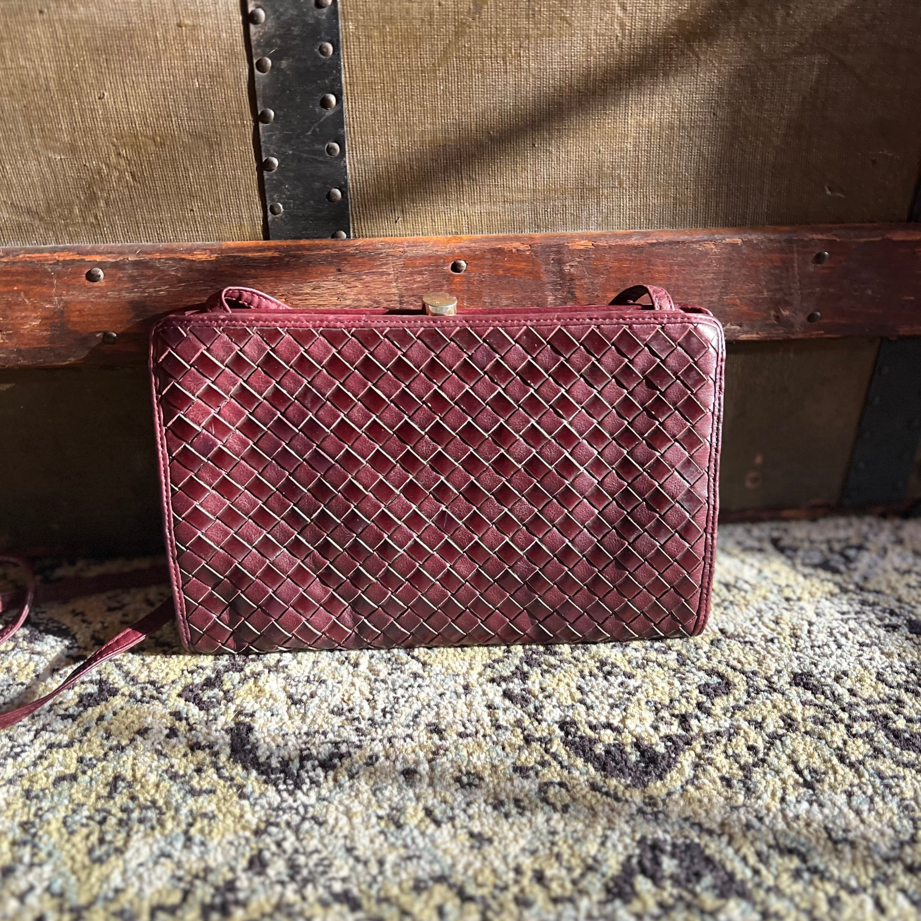 Bottega Veneta vintage intrecciato burgundy clutch