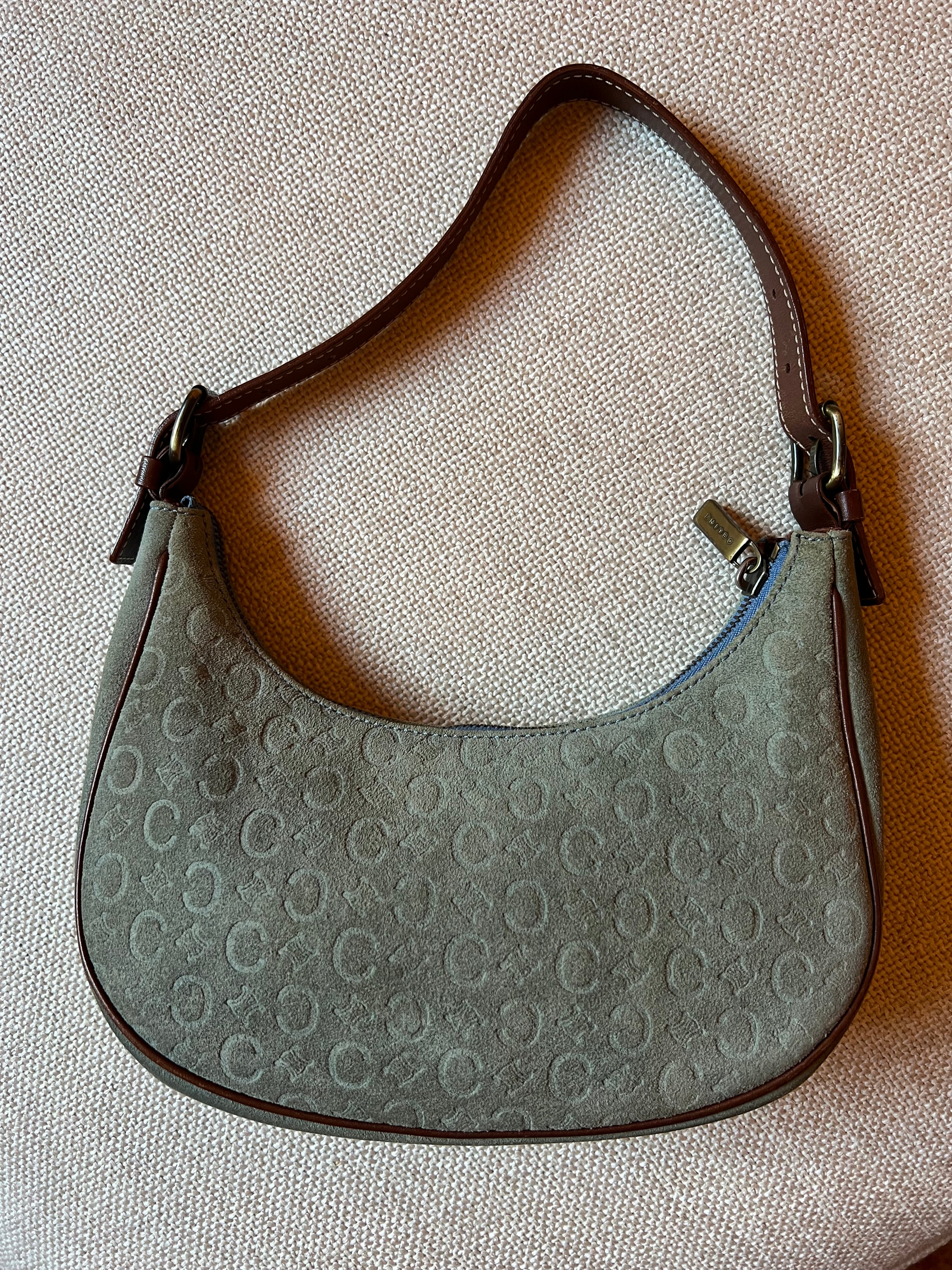 Retro Celine Blue Suede Half Moon Shoulder Bag brown leather