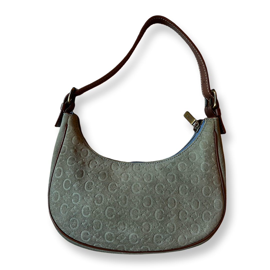 Green Suede Old Celine Logo imprint Handbag