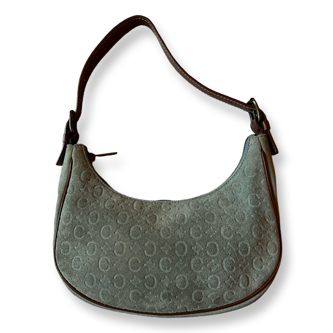 Old Celine Blue Suede brown leather signature hand bag
