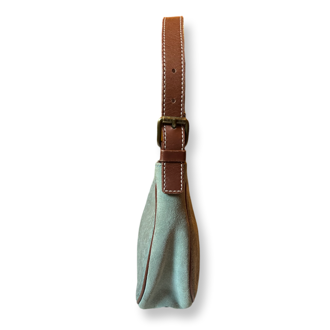 Retro Blue Suede Celine Bag brown leather details authentic