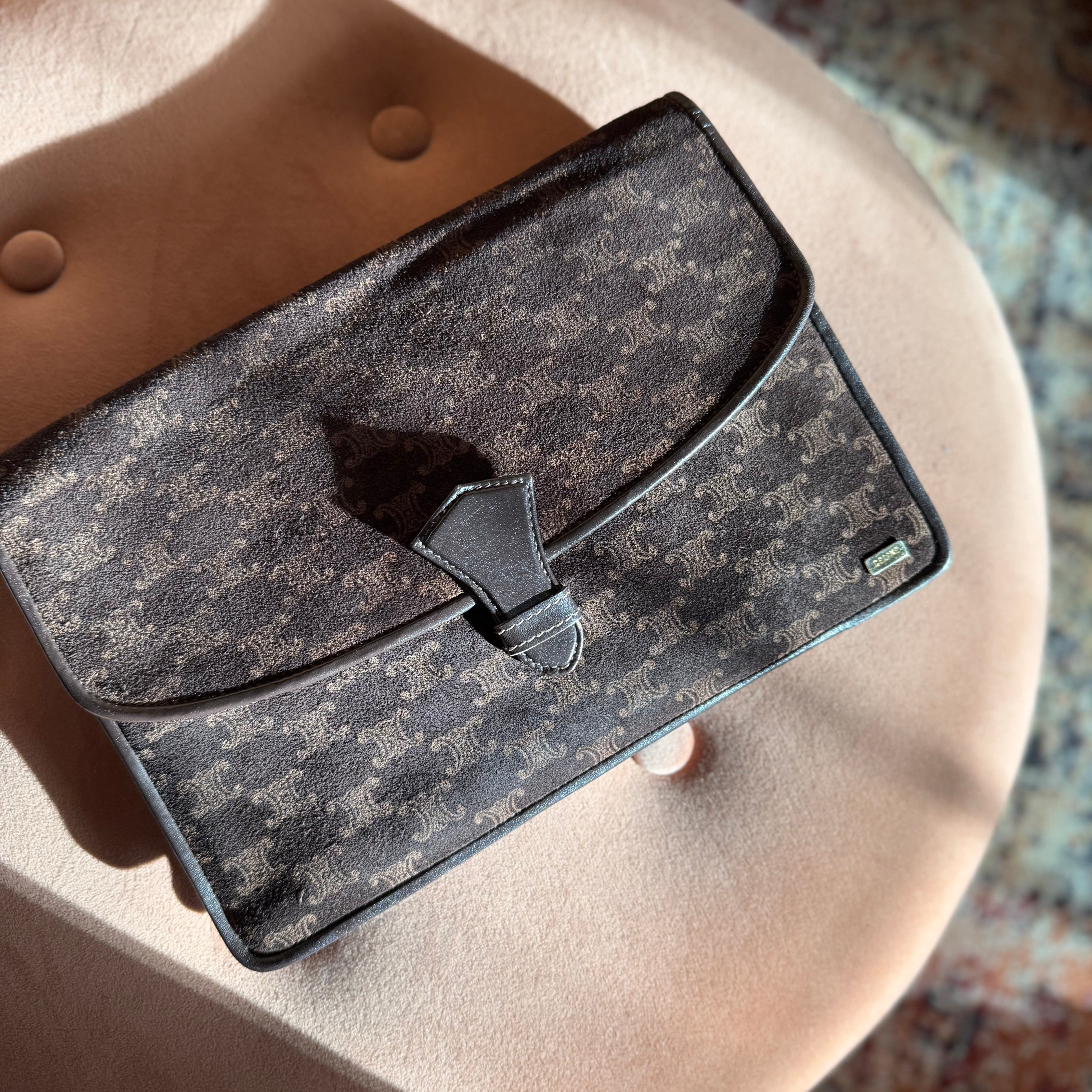 Celine Macadam Vintage Suede Clutch authentic brown