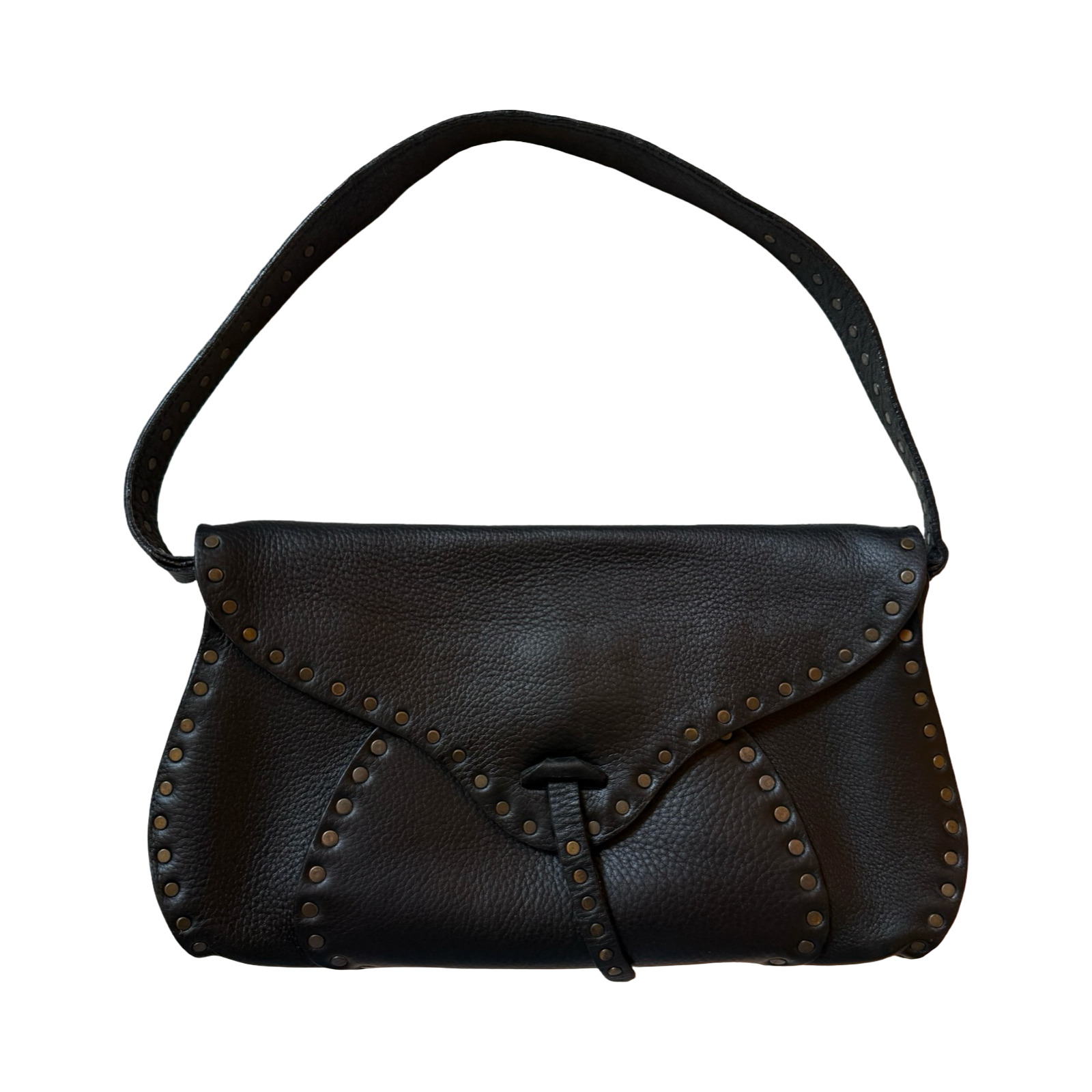 Celine Vintage 2000s Leather Studded Shoulder Bag Black authentic y2k