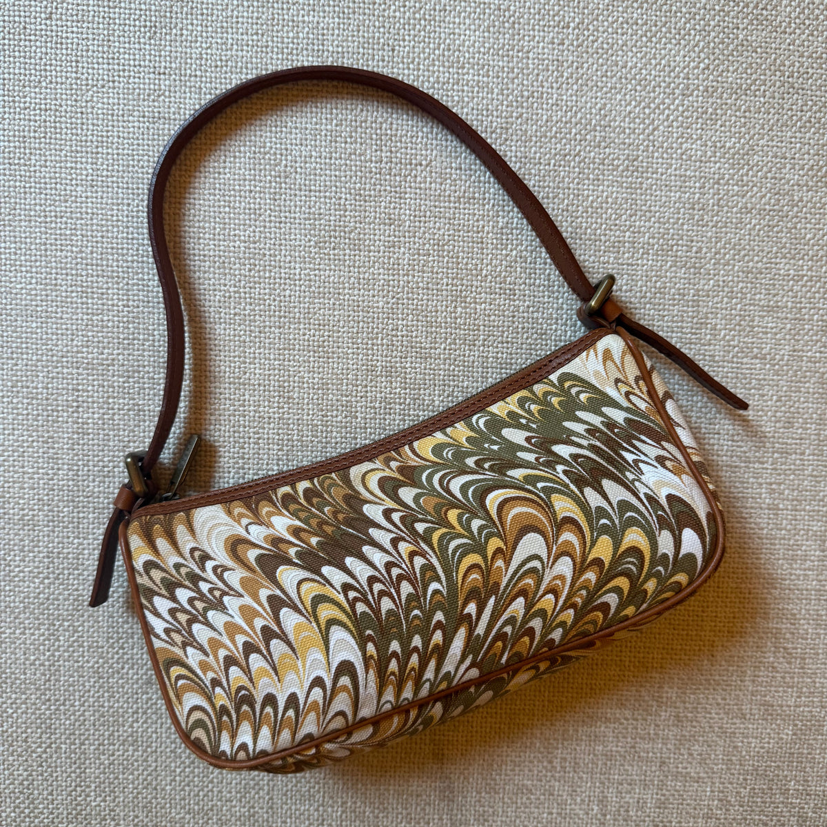 Celine authentic vintage 2000s y2k marble retro print green yellow and brown shoulder bag