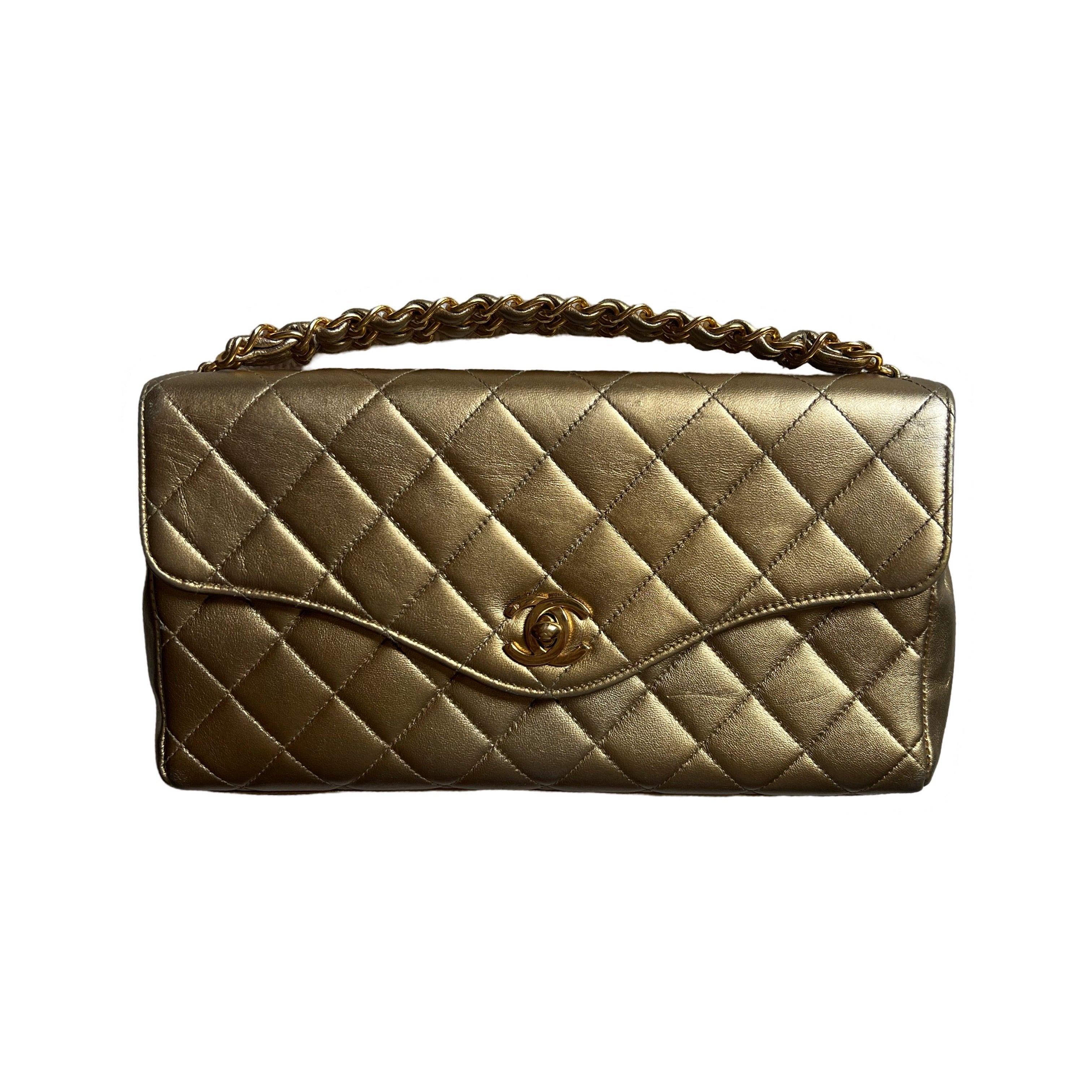 Vintage Chanel Flap Bag Metallic gold clutch