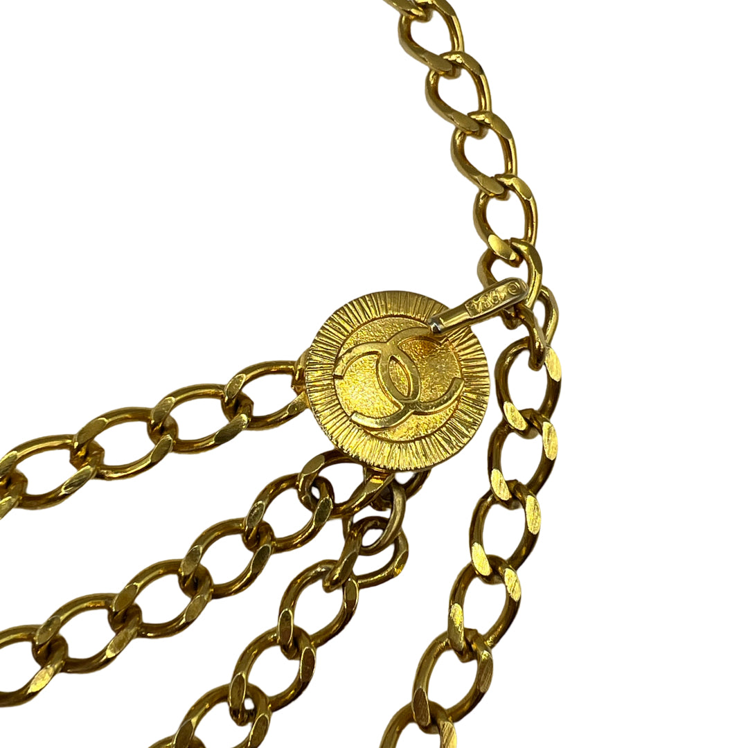 Chanel Gold Belt Curb Chain Vintage Logo Charms