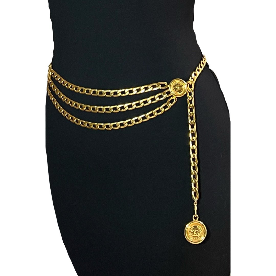 Vintage Chanel Three Chain Coin Belt Gold