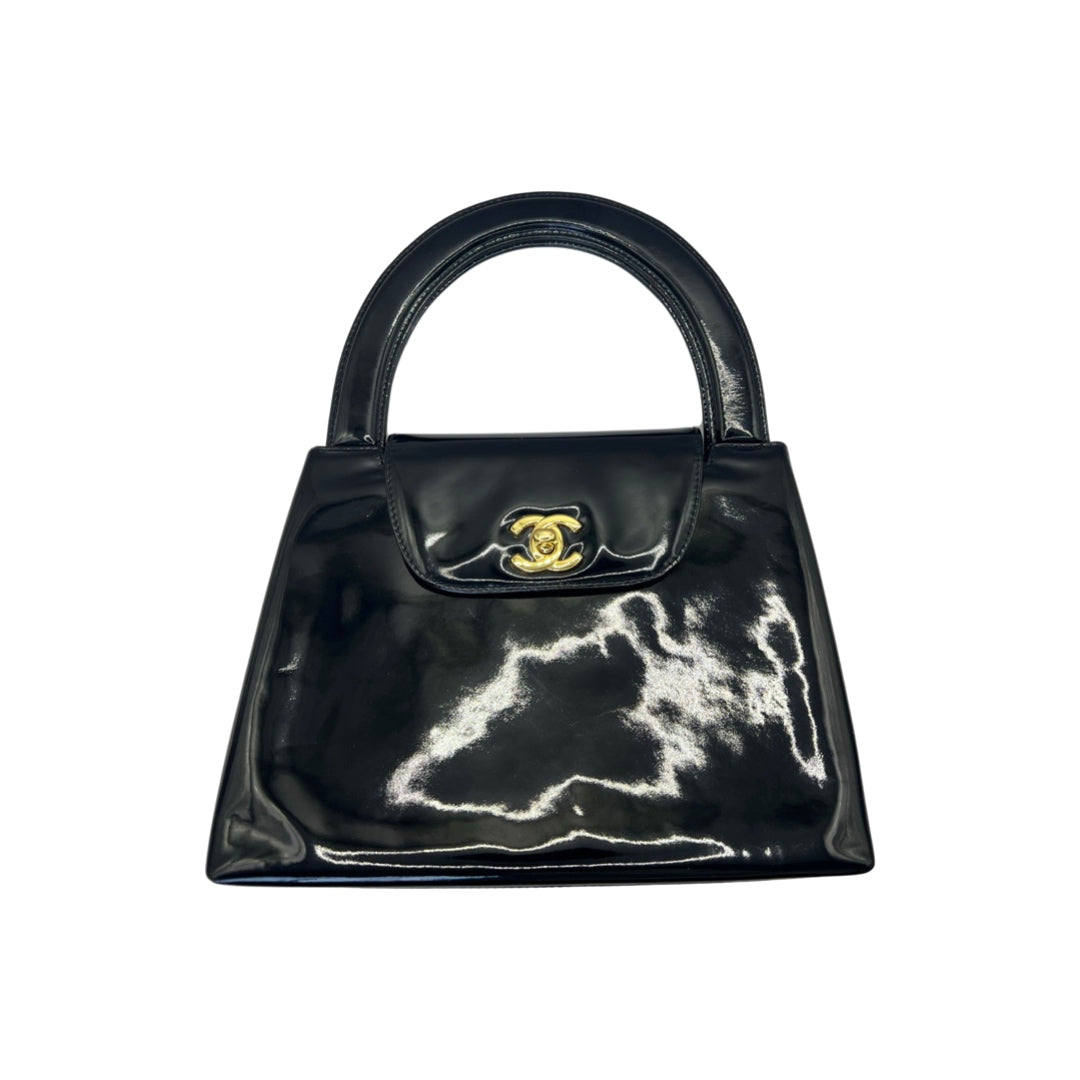 Vintage Chanel Kelly black patent leather