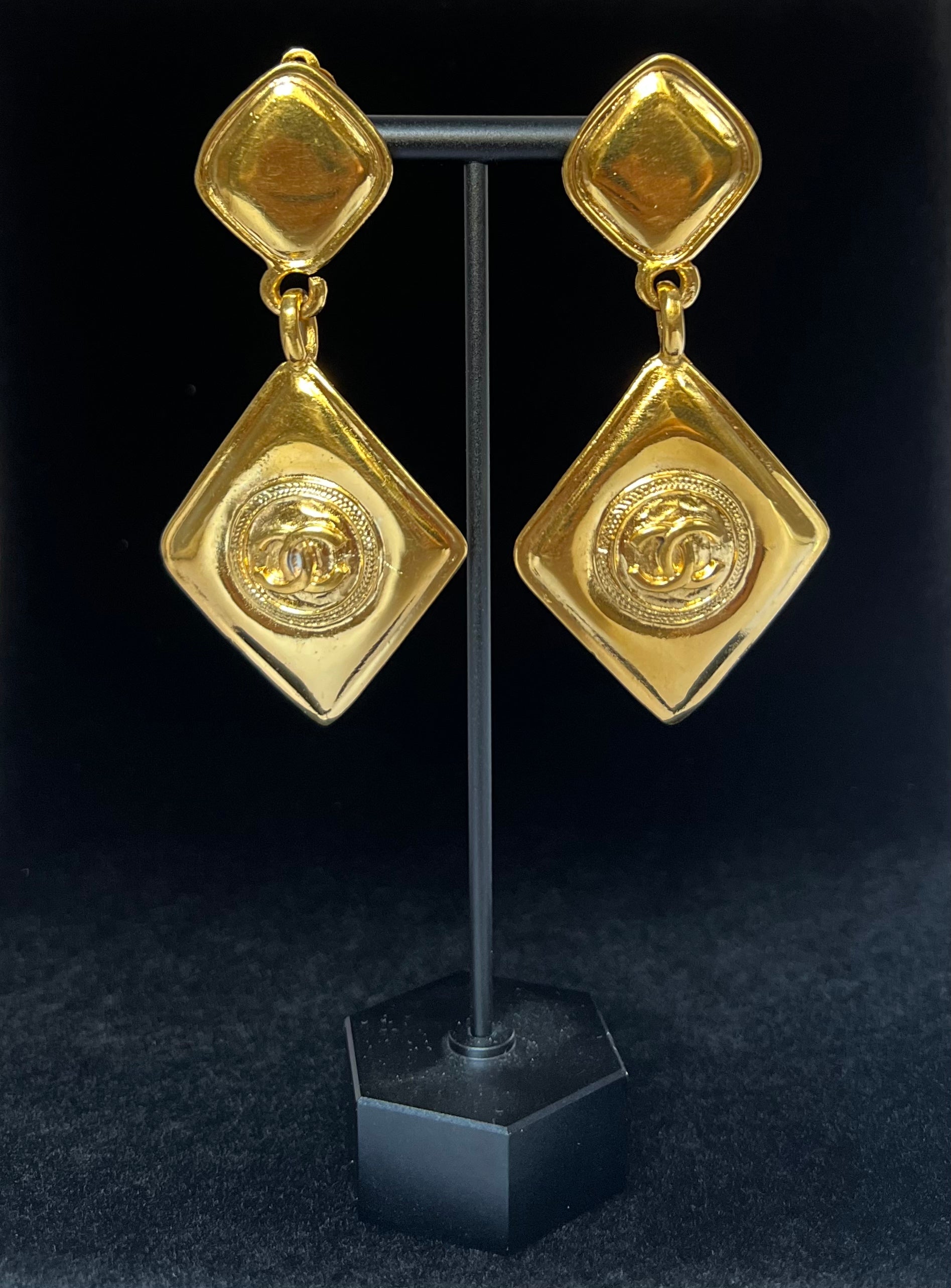 Vintage Chanel Gold Earrings Diamond Shape