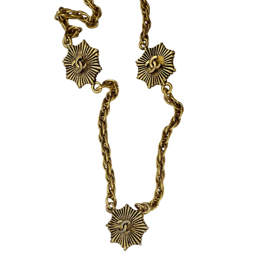 Vintage Chanel triple coco mark necklace gold