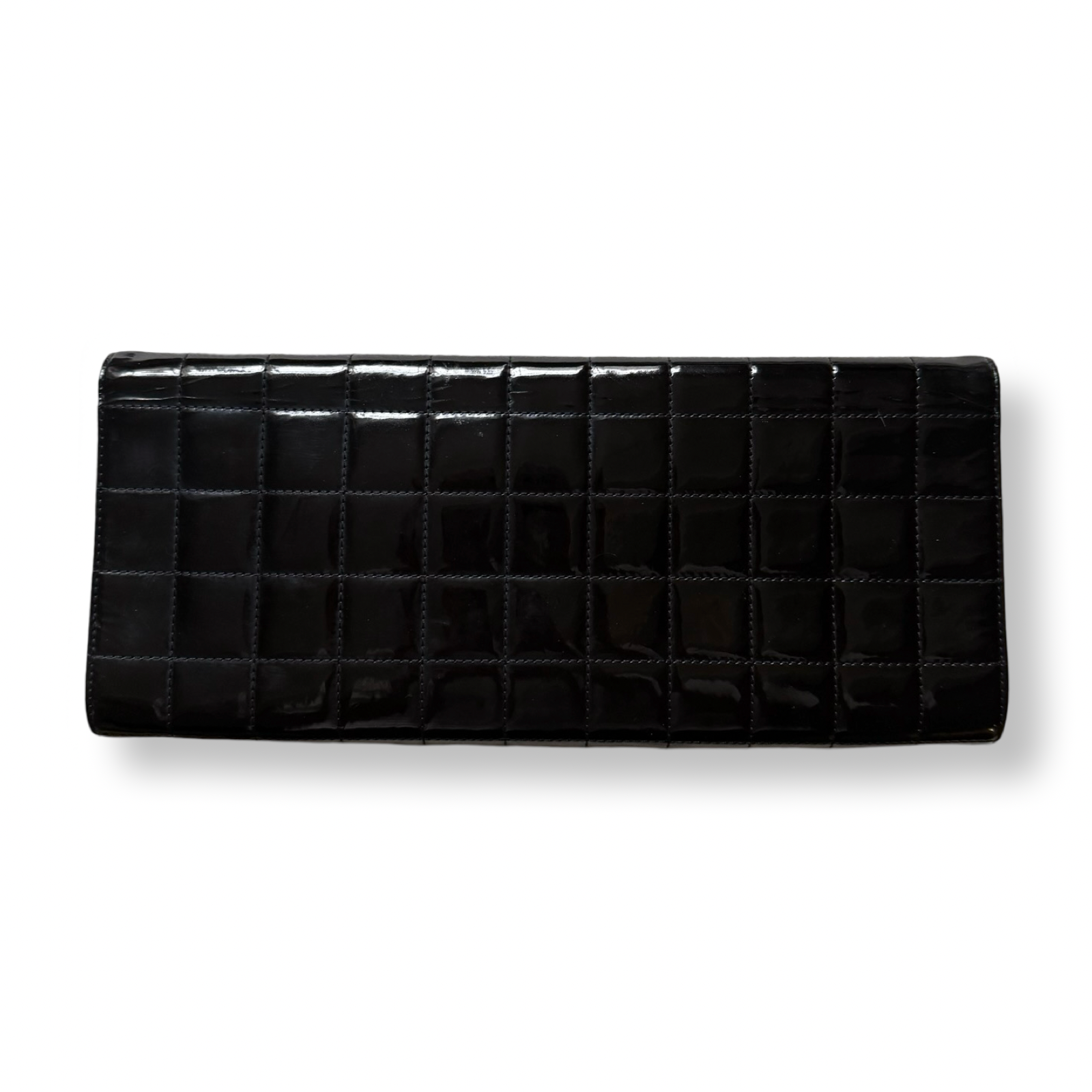 Chanel authentic 2000s oversized clutch black patent chocolate bar style hand bag