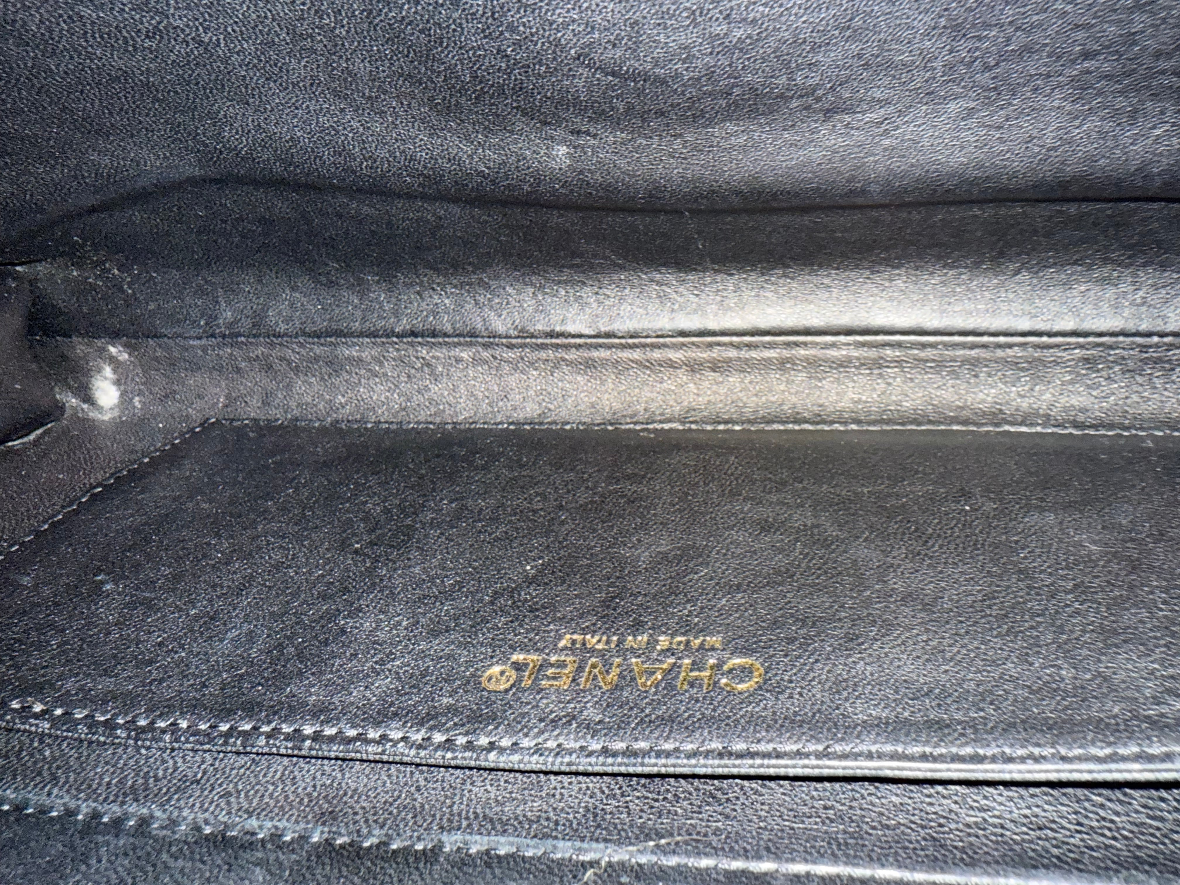 Chanel shiny black patent leather hand clutch authentic vintage karl lagerfeld era