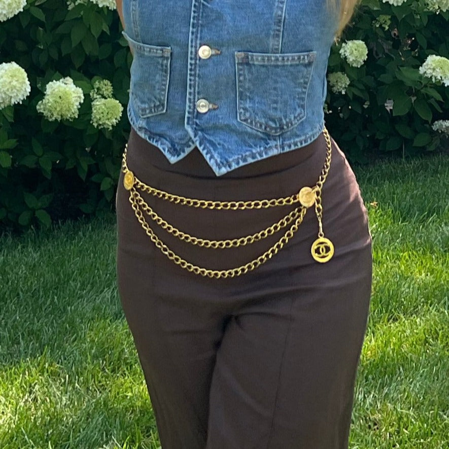 Vintage Chanel 1980s Gold Curb Chain Belt