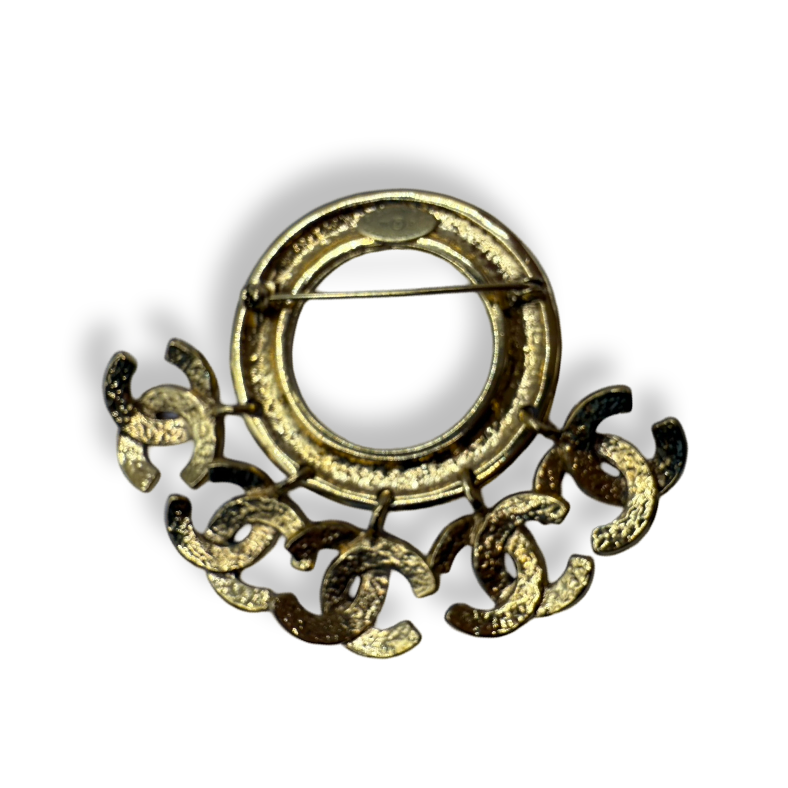Chanel authentic Circle Brooch with dangling CC charms vintage gold