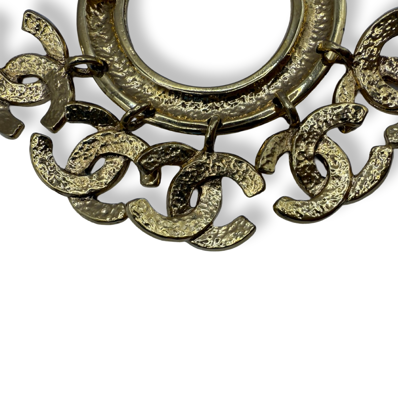 Chanel Vintage 90s gold plated brooch with dangle CC mark charms