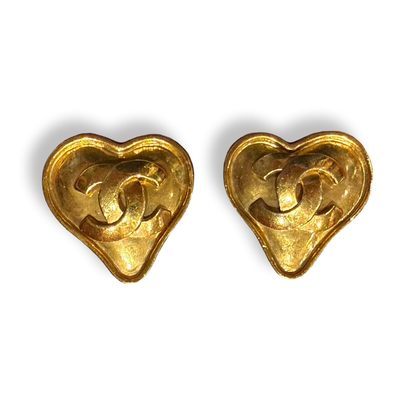 Chanel Vintage 95 heart cc earrings gold authentic gold plated barbie collection rare