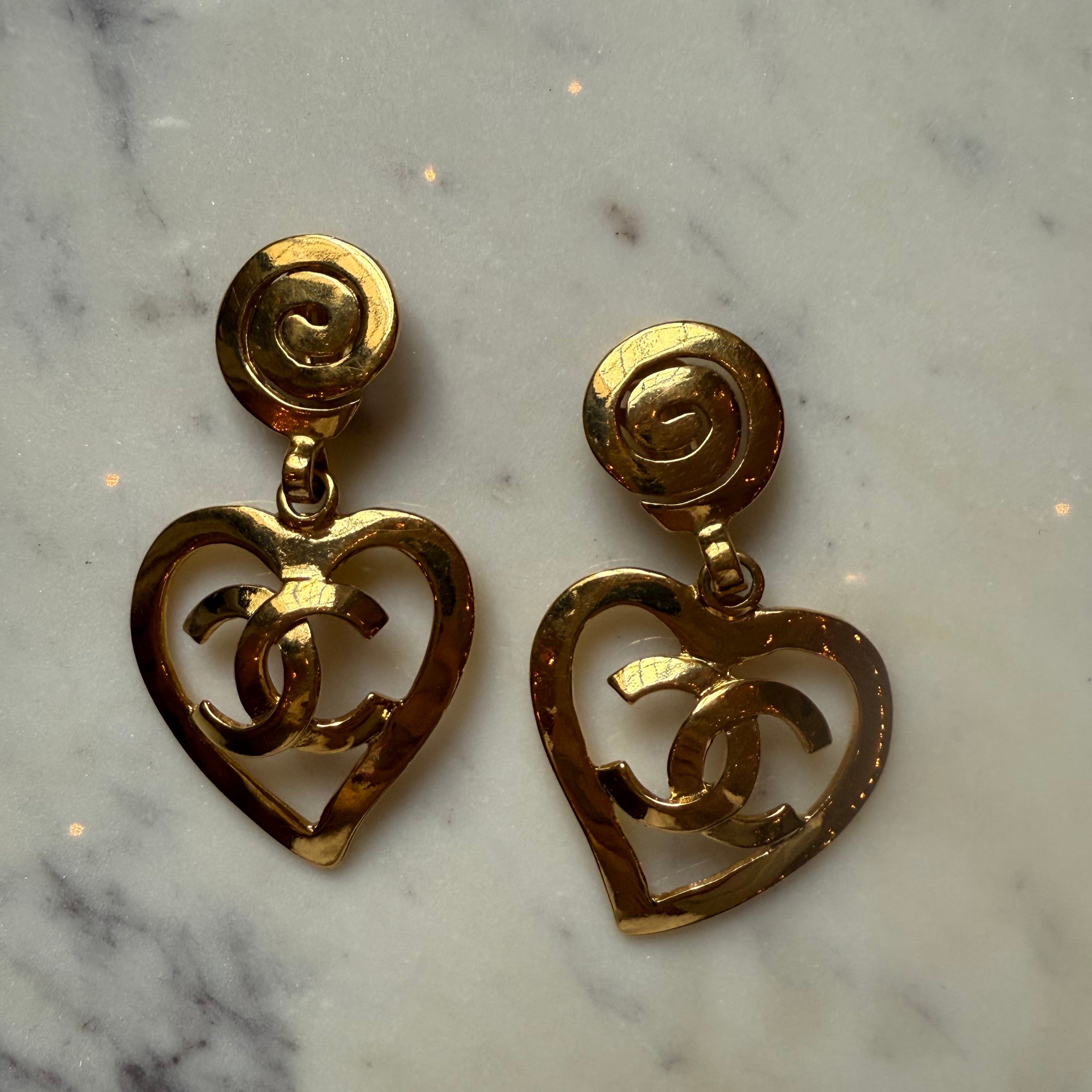 Chanel vintage 1995 gold heart earrings barbie collection
