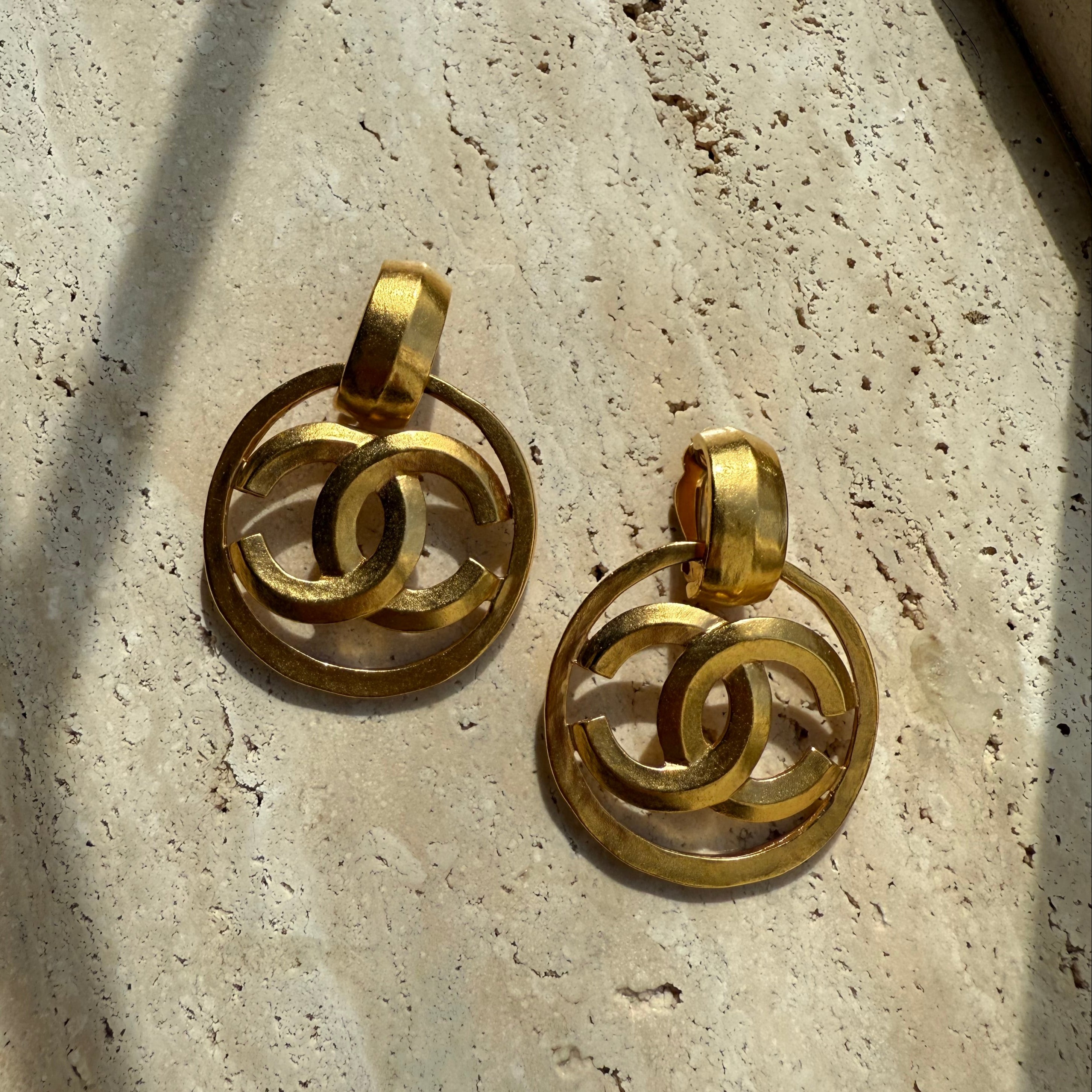 Chanel Vintage 90s CC oversized dangle door knocker style Earrings