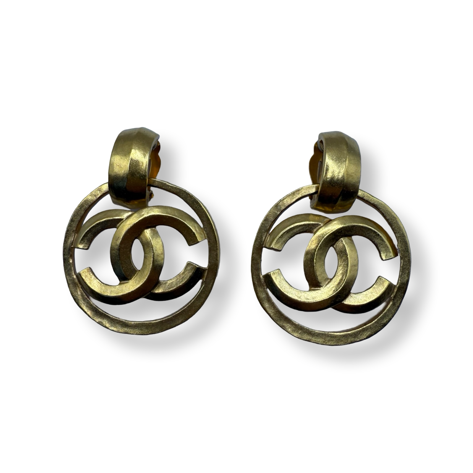 Chanel authentic vintage 90s oversized gold plated CC dangle earrings 2 in 1 door knocker style