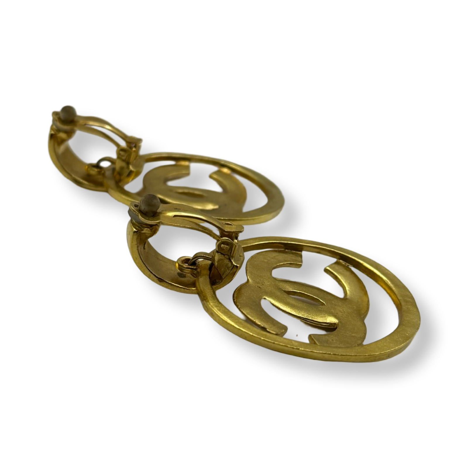 Chanel authentic retro 90s vintage gold CC dangling hoop earrings