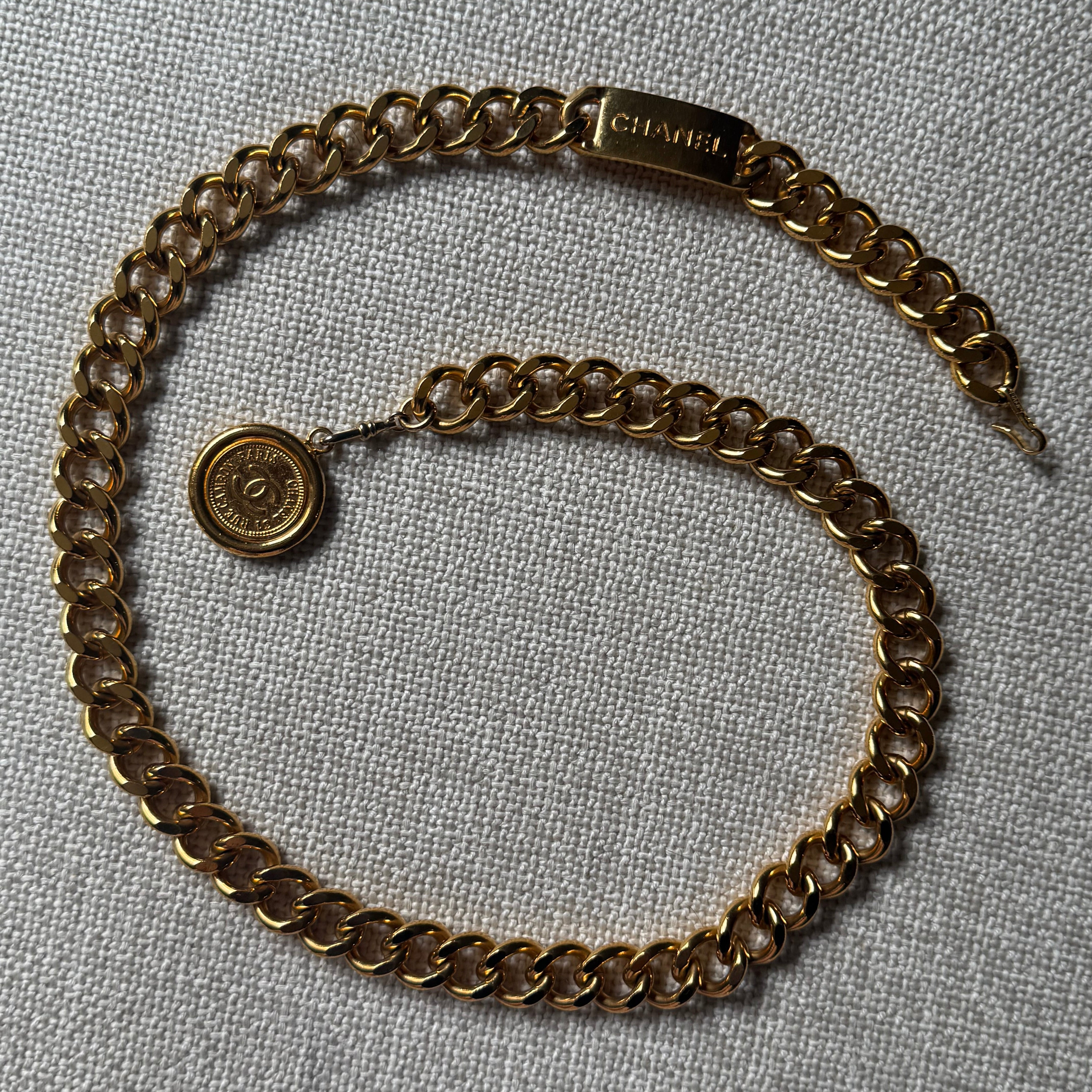 Chanel Chain belt authentic vintage gold plated links with logo label and coin