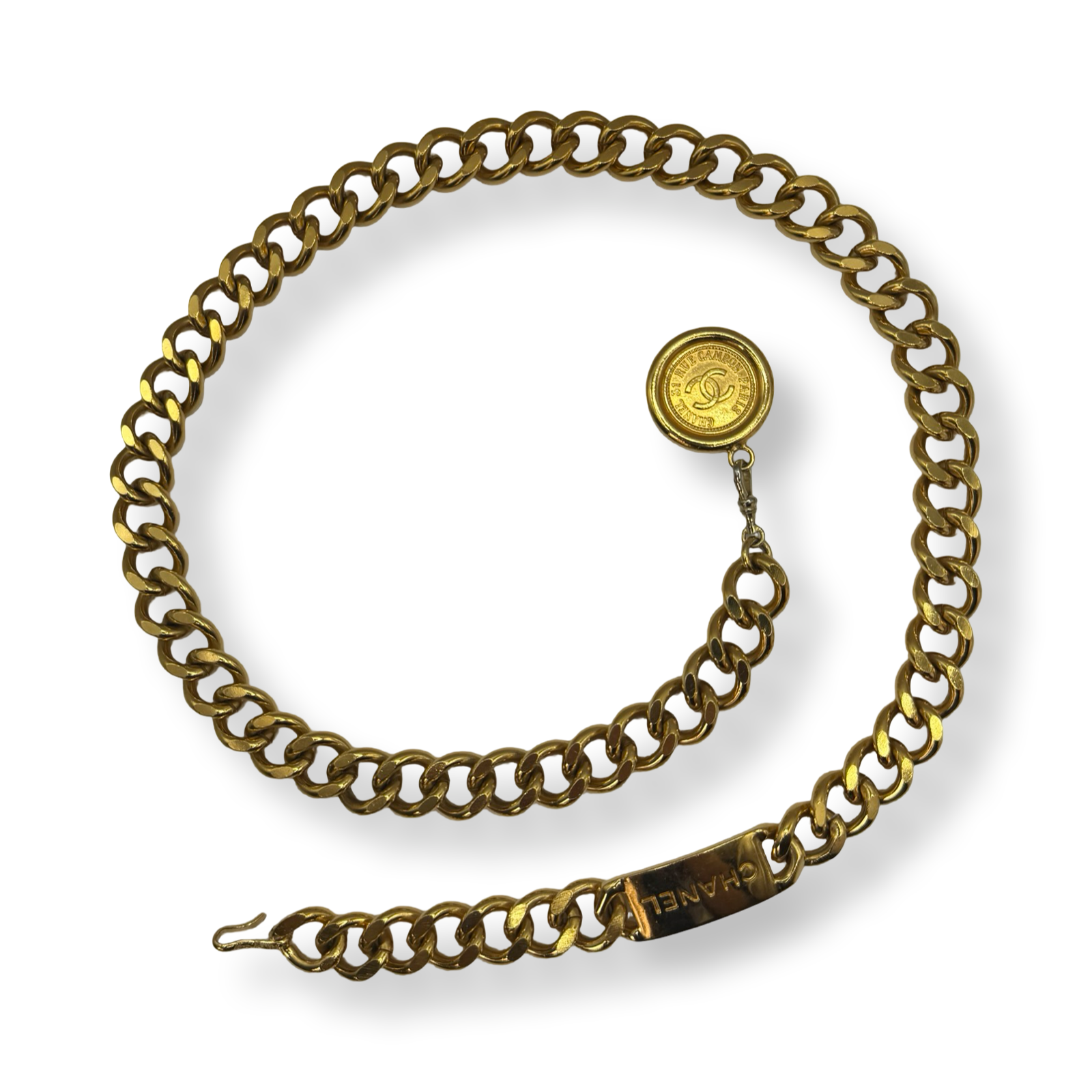 Chanel vintage authentic gold plated heavy link chain belt CC charm