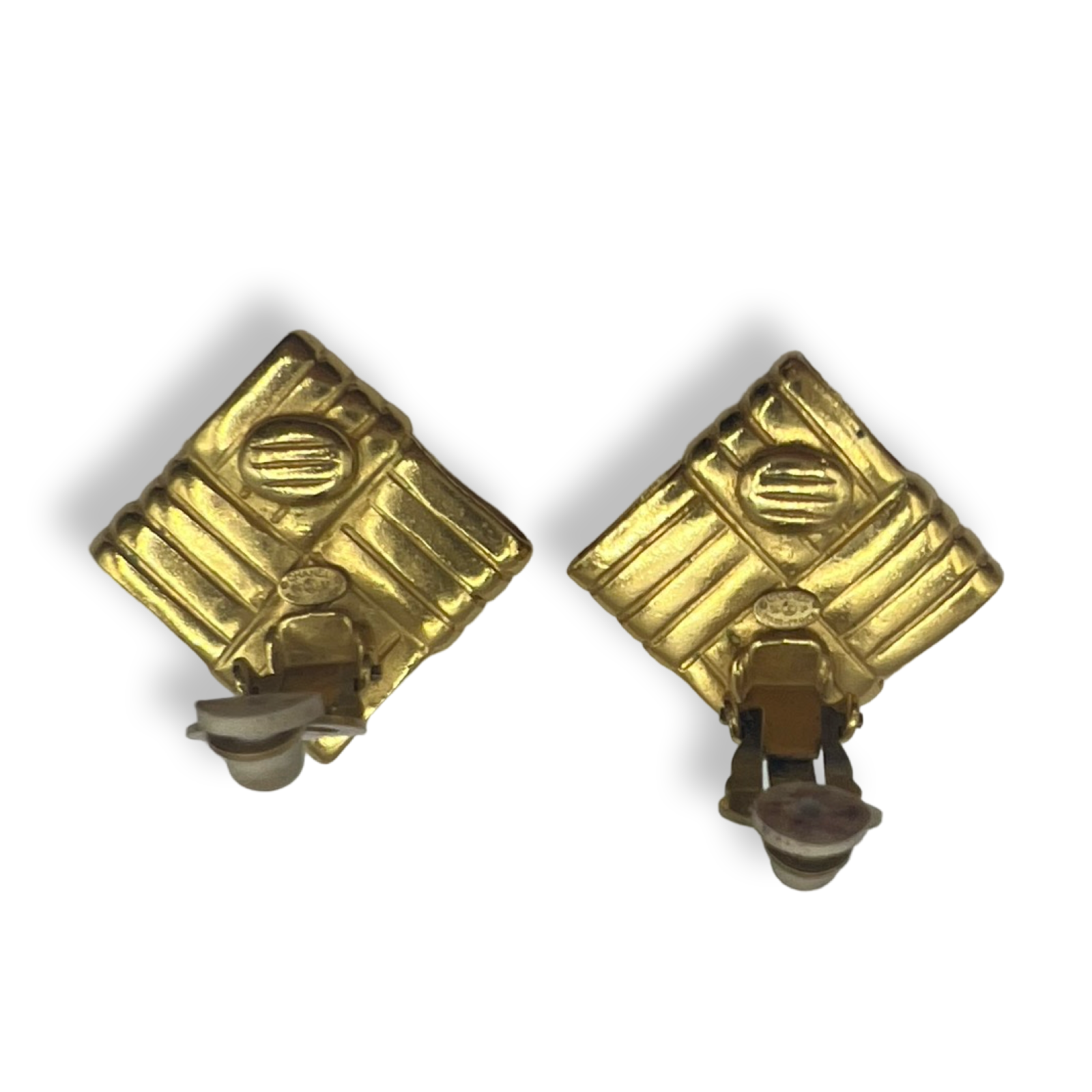 vintage 90s chanel earrings gold square ridged