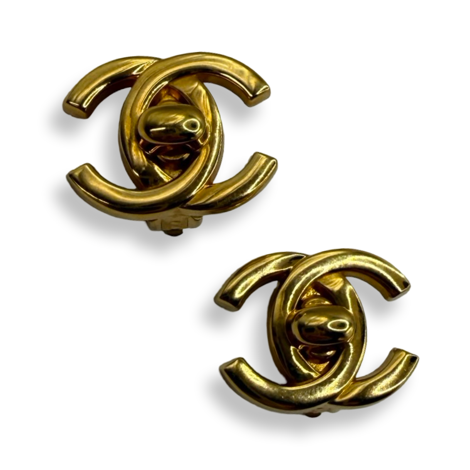 Chanel Vintage CC Logo turn lock earrings authentic 90s