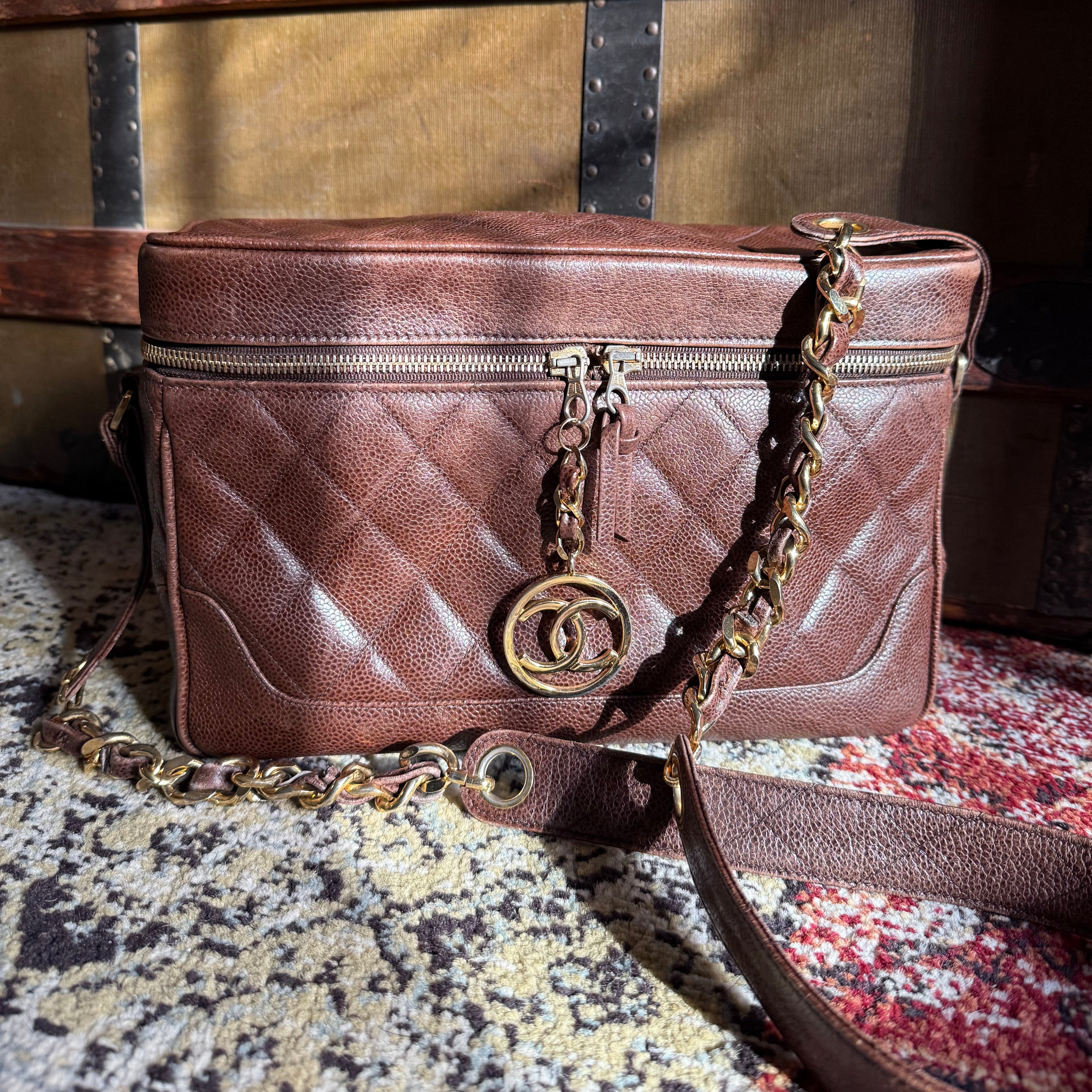 Chanel Vintage Caviar Leather Brown Camera Bag
