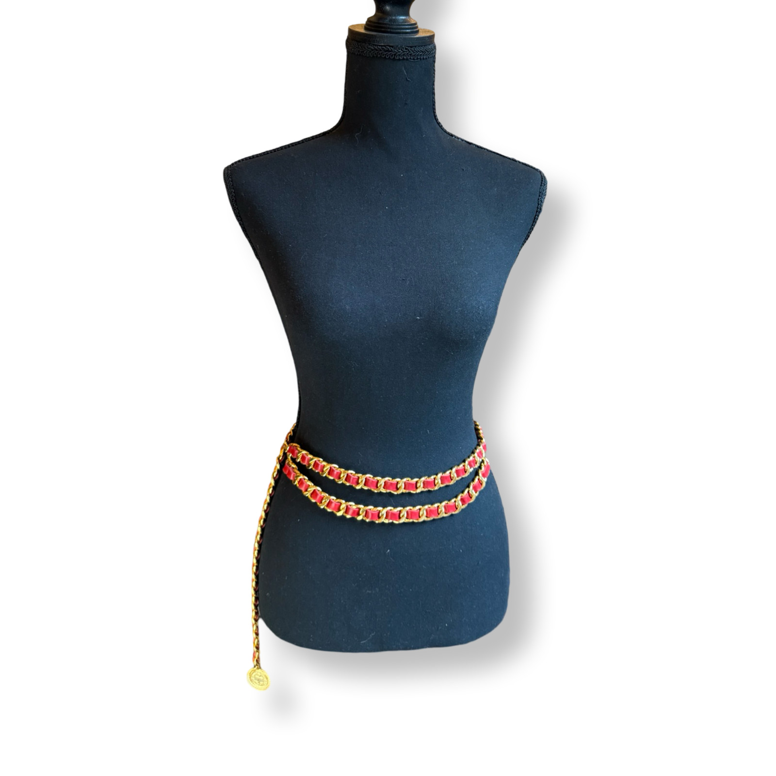 Chanel Vintage red leather 80s chain belt