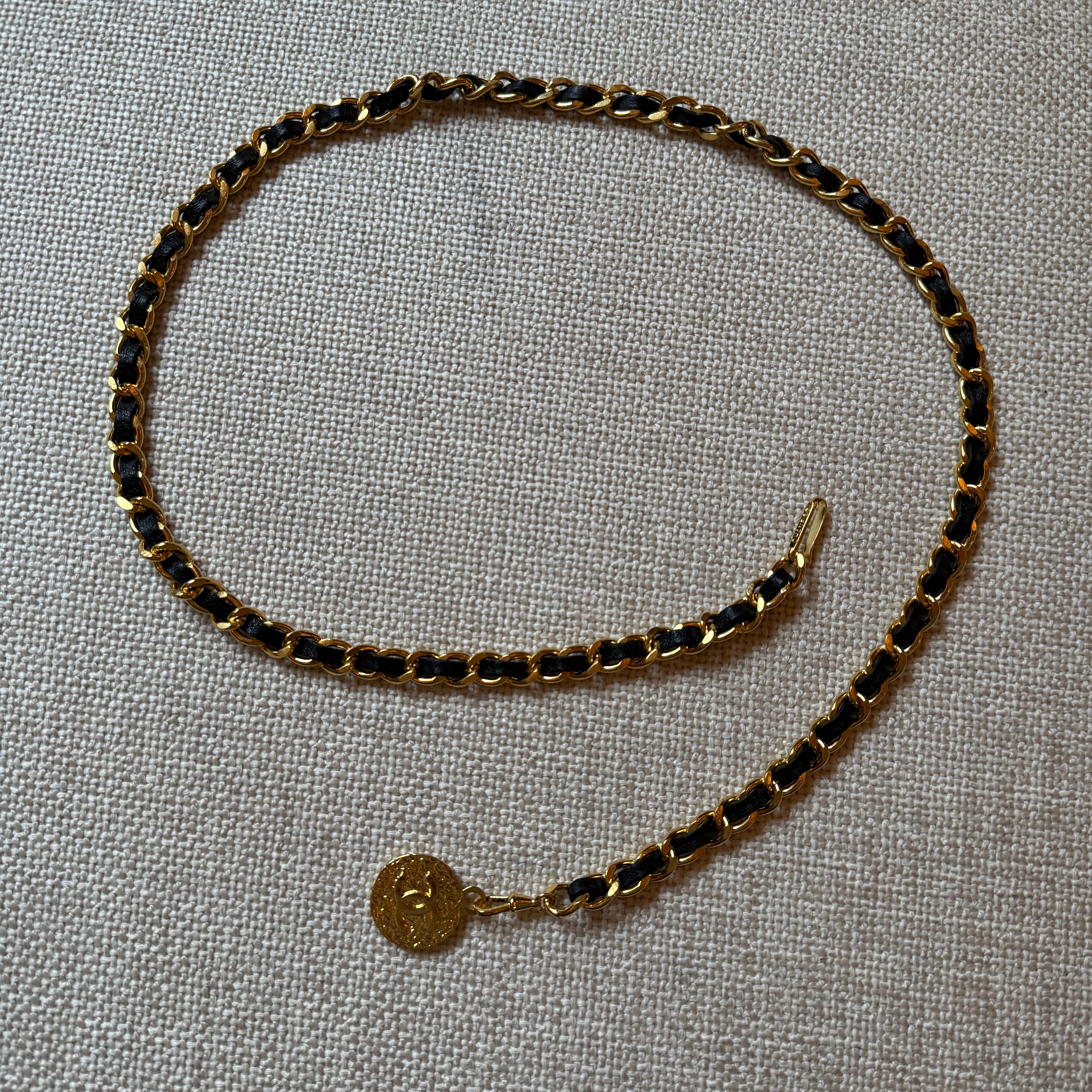 Chanel vintage leather woven chain belt
