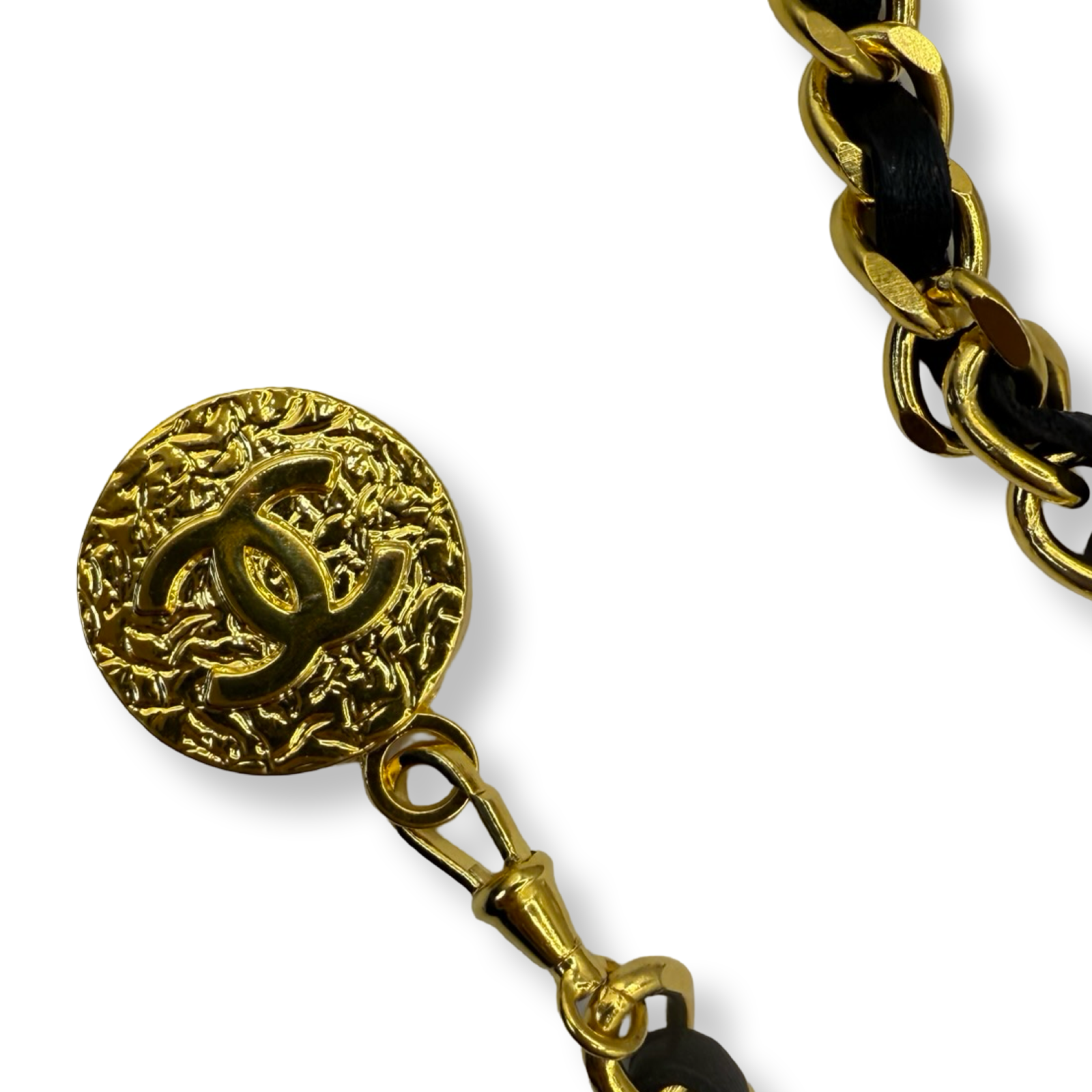 Chanel Vintage Authentic Chain Belt Black Leather Gold Chain