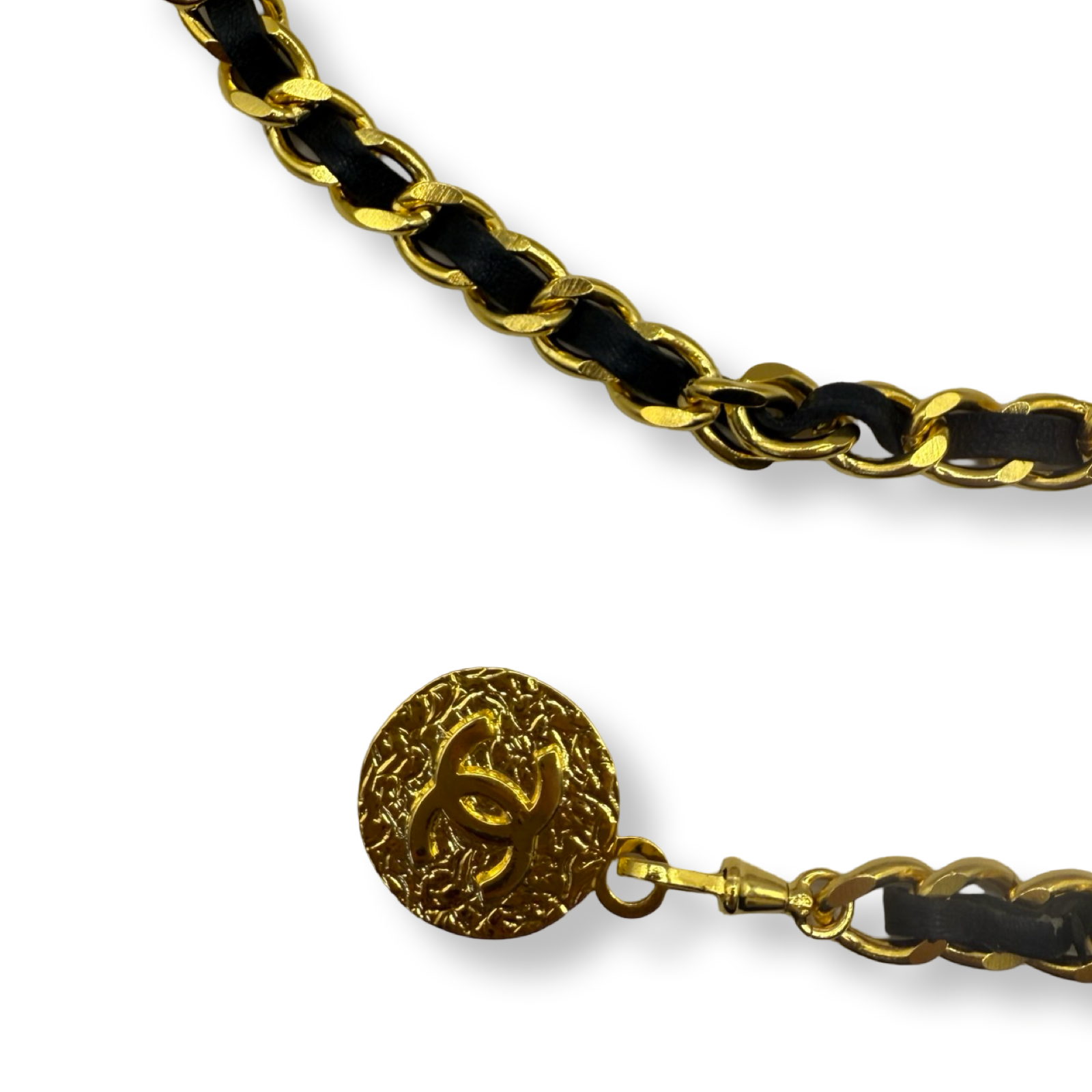 Chanel 1980s chain belt leather woven authentic