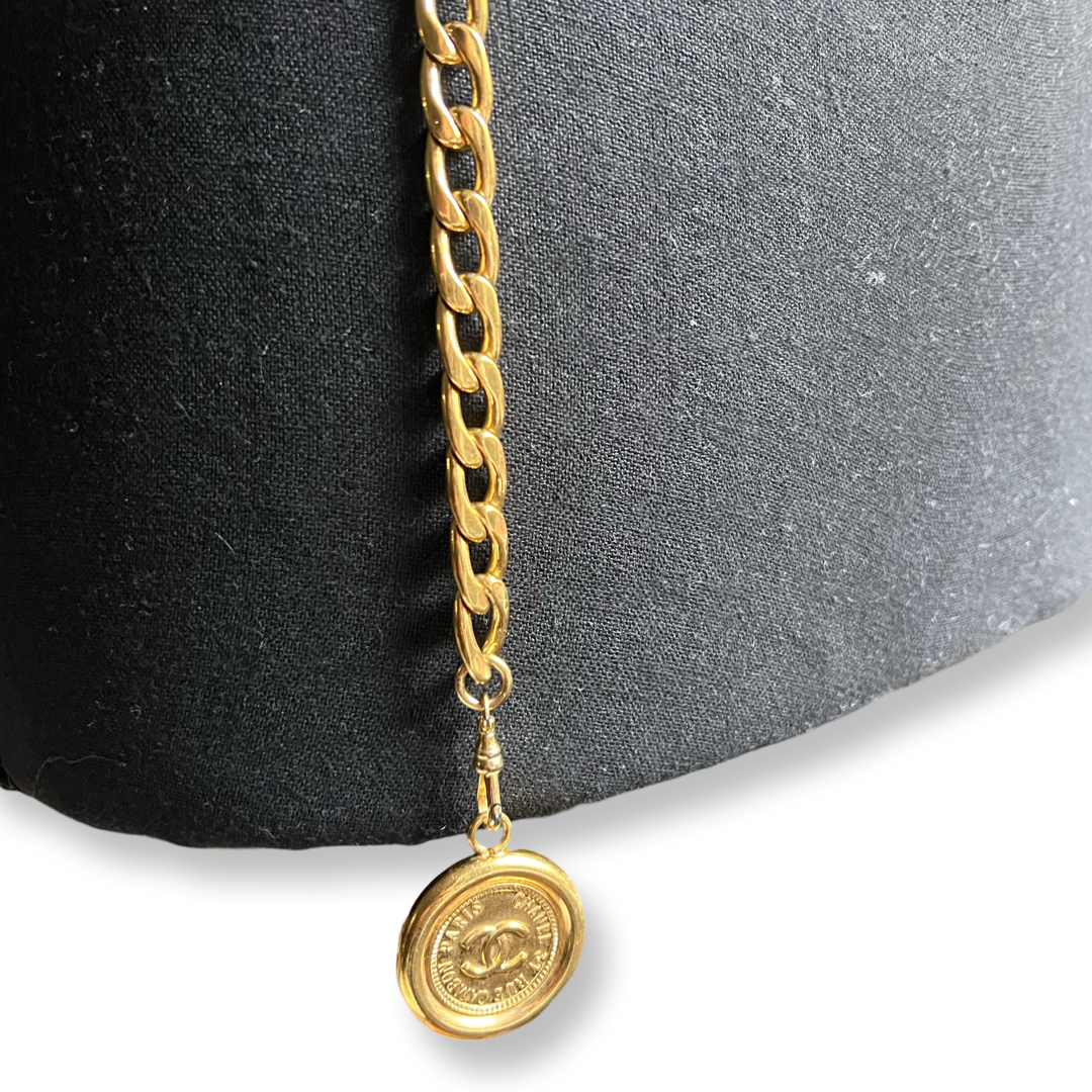 Chanel Vintage Gold Chain Belt Coin Charms Dangling