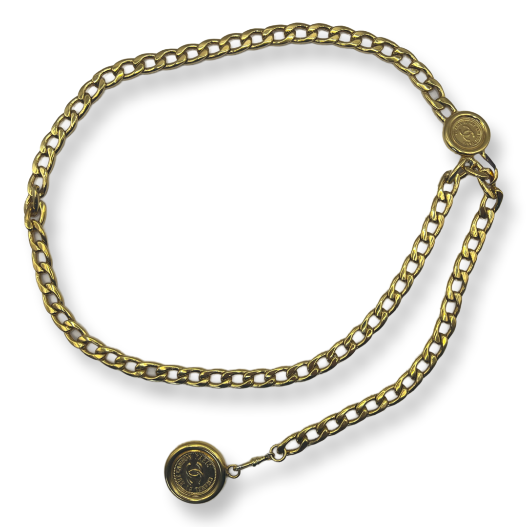 Chanel heavy Cuban link Chain Belt GOLD vintage 90s authentic