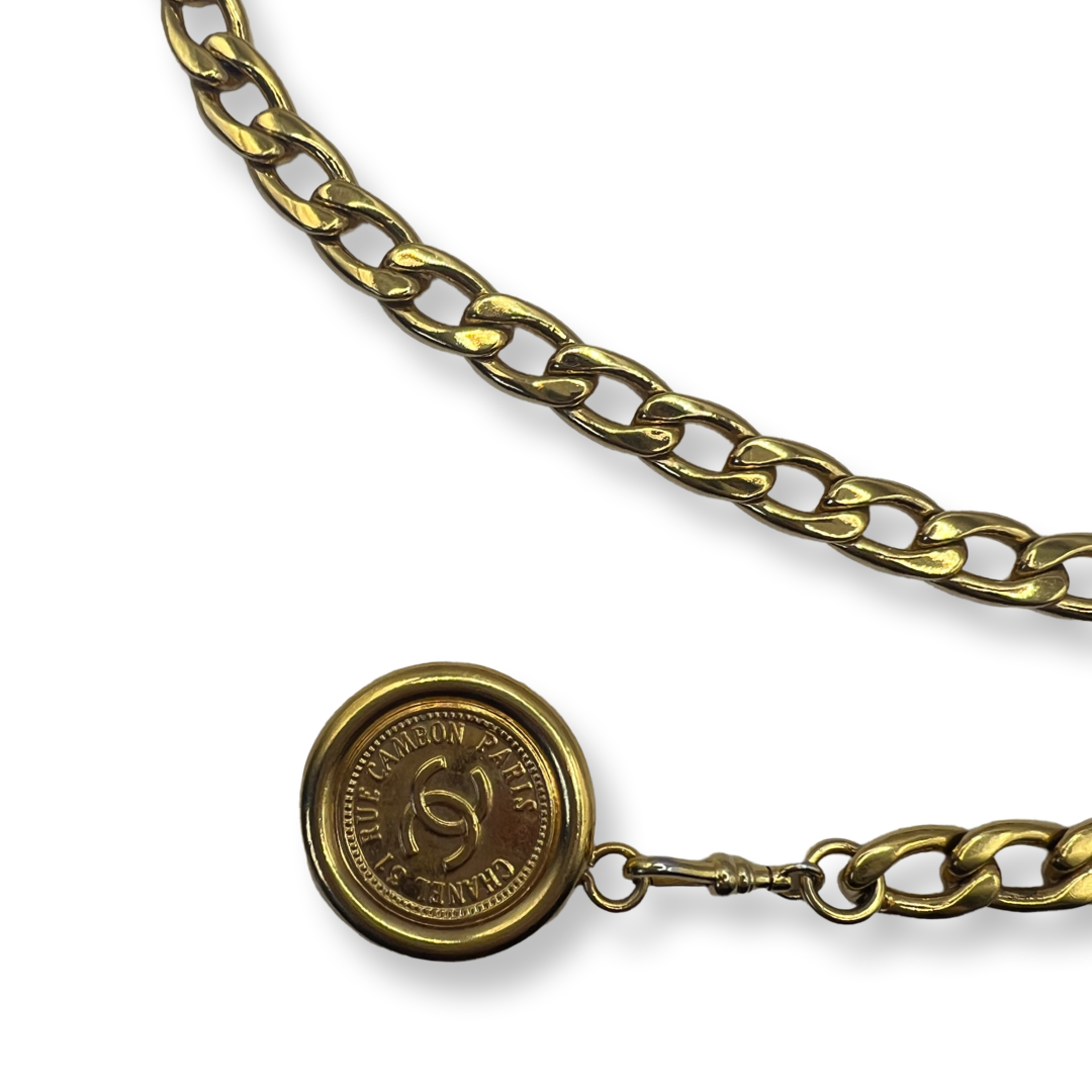 Chanel Authentic Gold Plated Cuban Link Heavy Weight Chain Belt vintage 1995