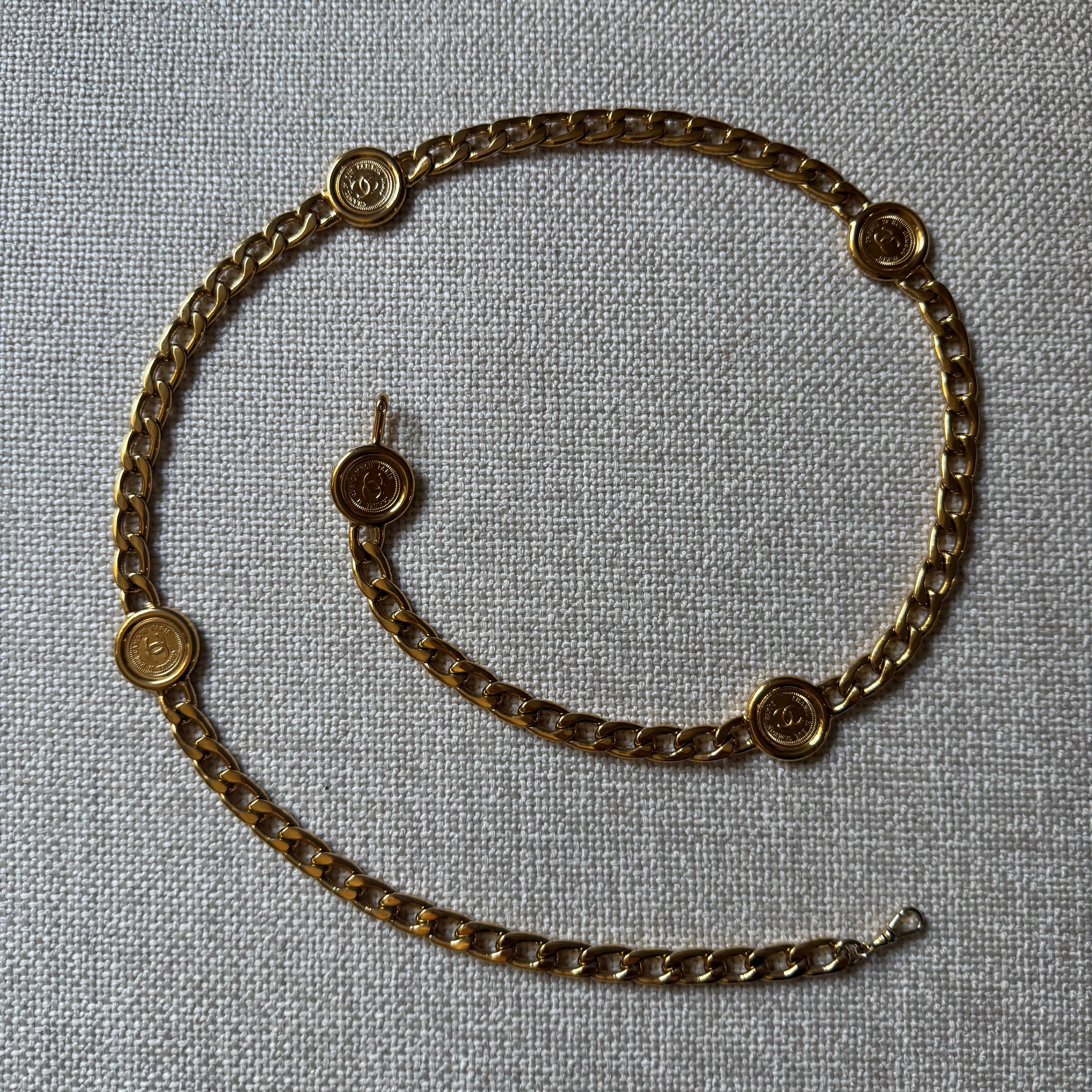 Chanel vintage authentic gold plated chain link belt with coco mark medallions