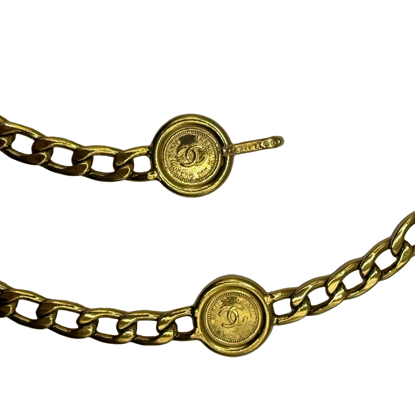 Chanel Vintage Chain Link Belt Gold authentic plated 90s CC mark coins
