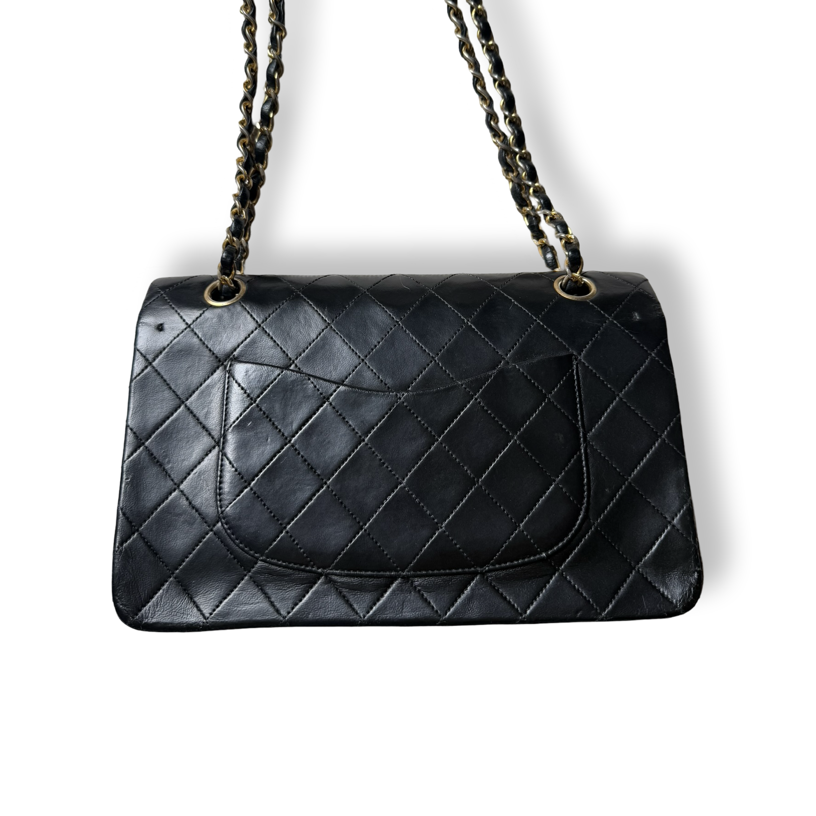 Chanel Vintage 90s classic double flap medium black lambskin leather authentic