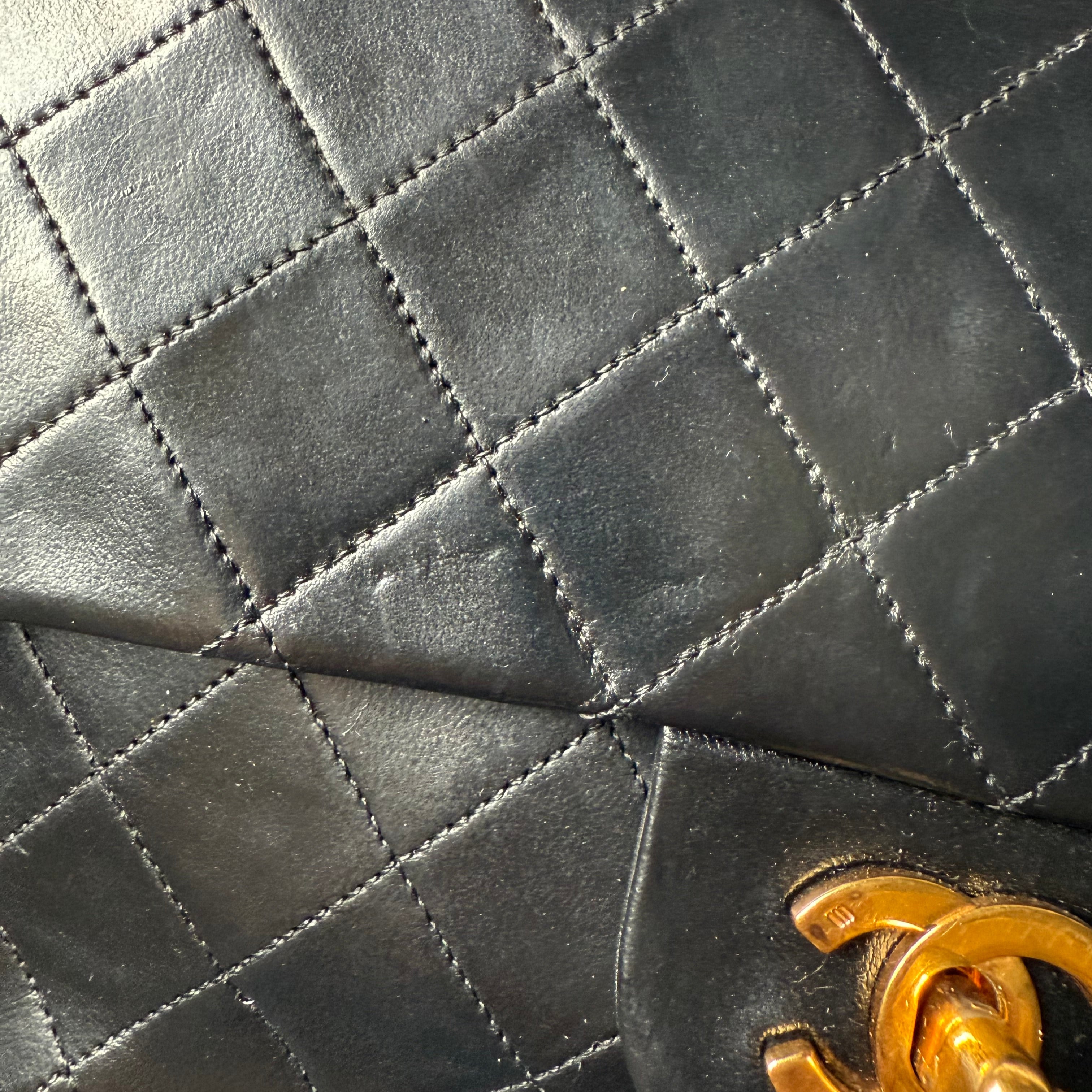 Chanel Vintage Black Smooth Leather Medium sized  Classic Flap  Double flap gold hardware 90s